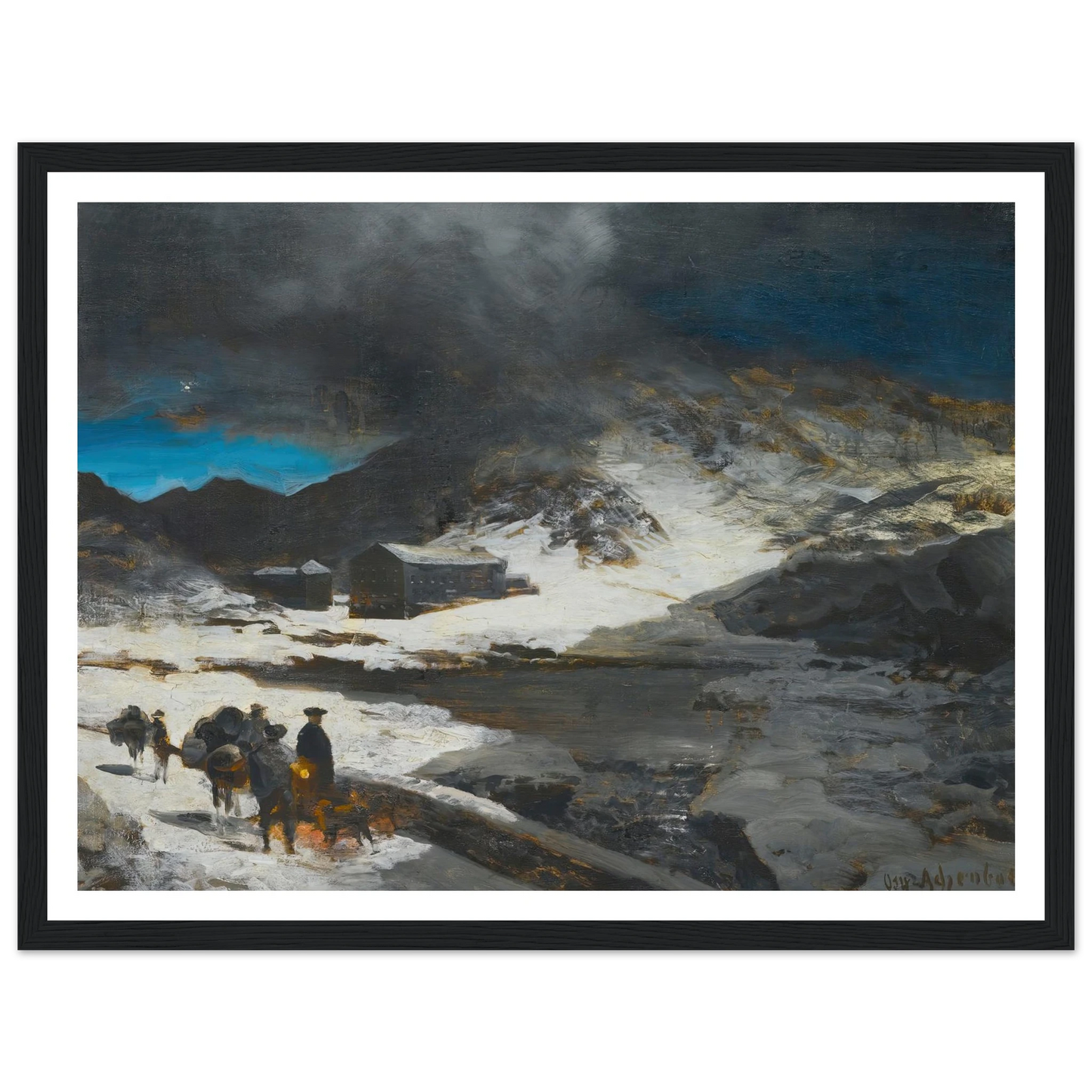 The Great St Bernard Inn, In The Alps Art Print | Oswald Achenbach - Framed Poster - 30x40 cm / 12x16″ - Black frame