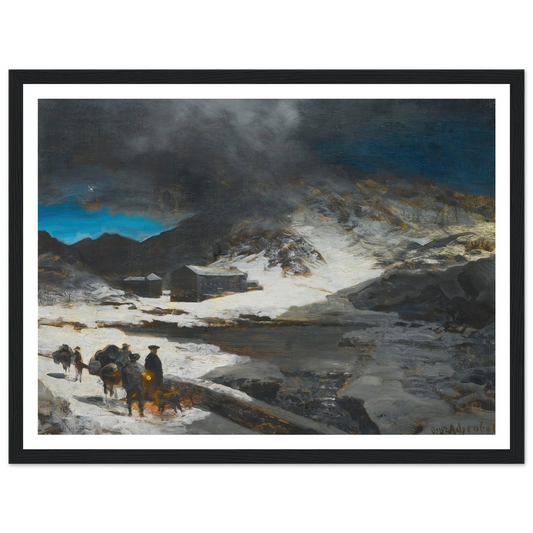 The Great St Bernard Inn, In The Alps Art Print | Oswald Achenbach - Framed Poster - 30x40 cm / 12x16″ - Black frame