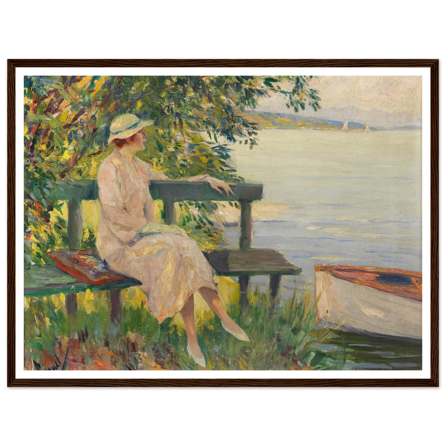 The green bench (1920) Art Print | Edward Cucuel - Framed Poster - 30x40 cm / 12x16″ - Black frame