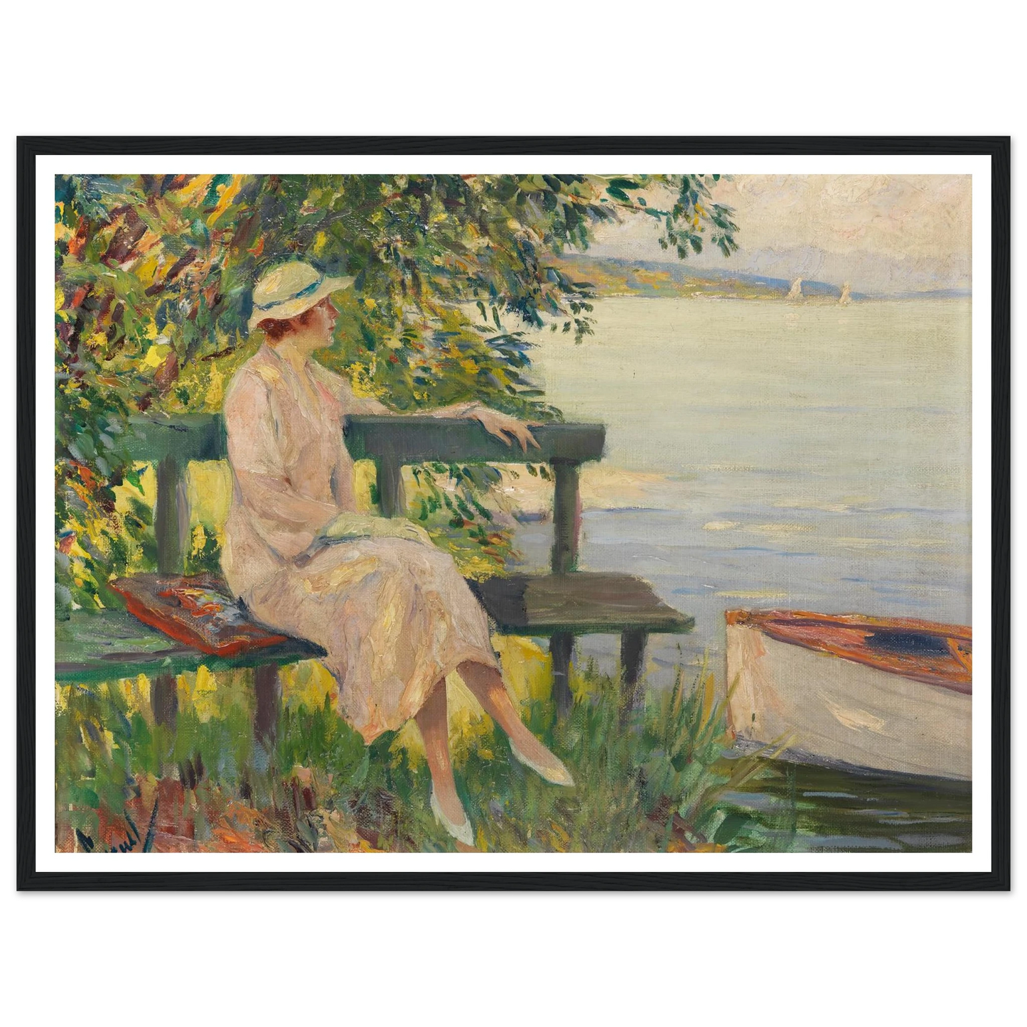 The green bench (1920) Art Print | Edward Cucuel - Framed Poster - 30x40 cm / 12x16″ - Black frame