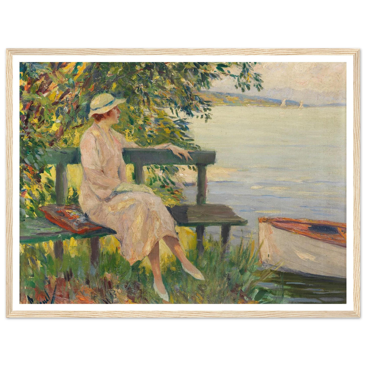 The green bench (1920) Art Print | Edward Cucuel - Framed Poster - 30x40 cm / 12x16″ - Black frame