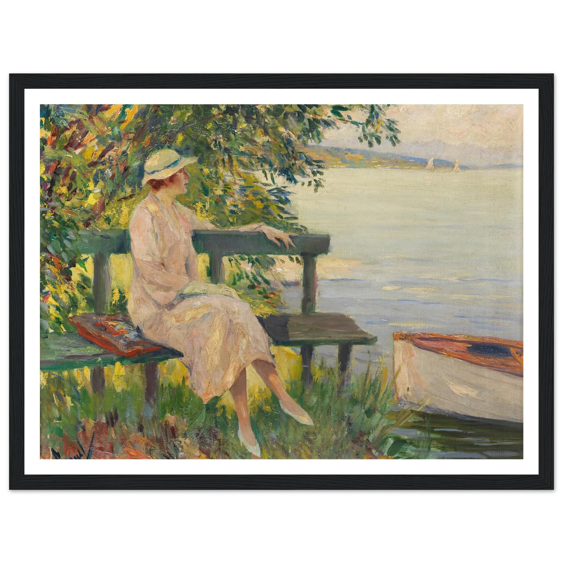 The green bench (1920) Art Print | Edward Cucuel - Framed Poster - 30x40 cm / 12x16″ - Black frame