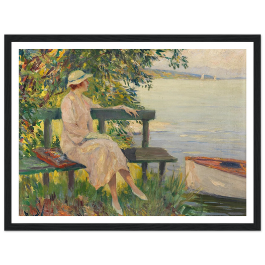 The green bench (1920) Art Print | Edward Cucuel - Framed Poster - 30x40 cm / 12x16″ - Black frame
