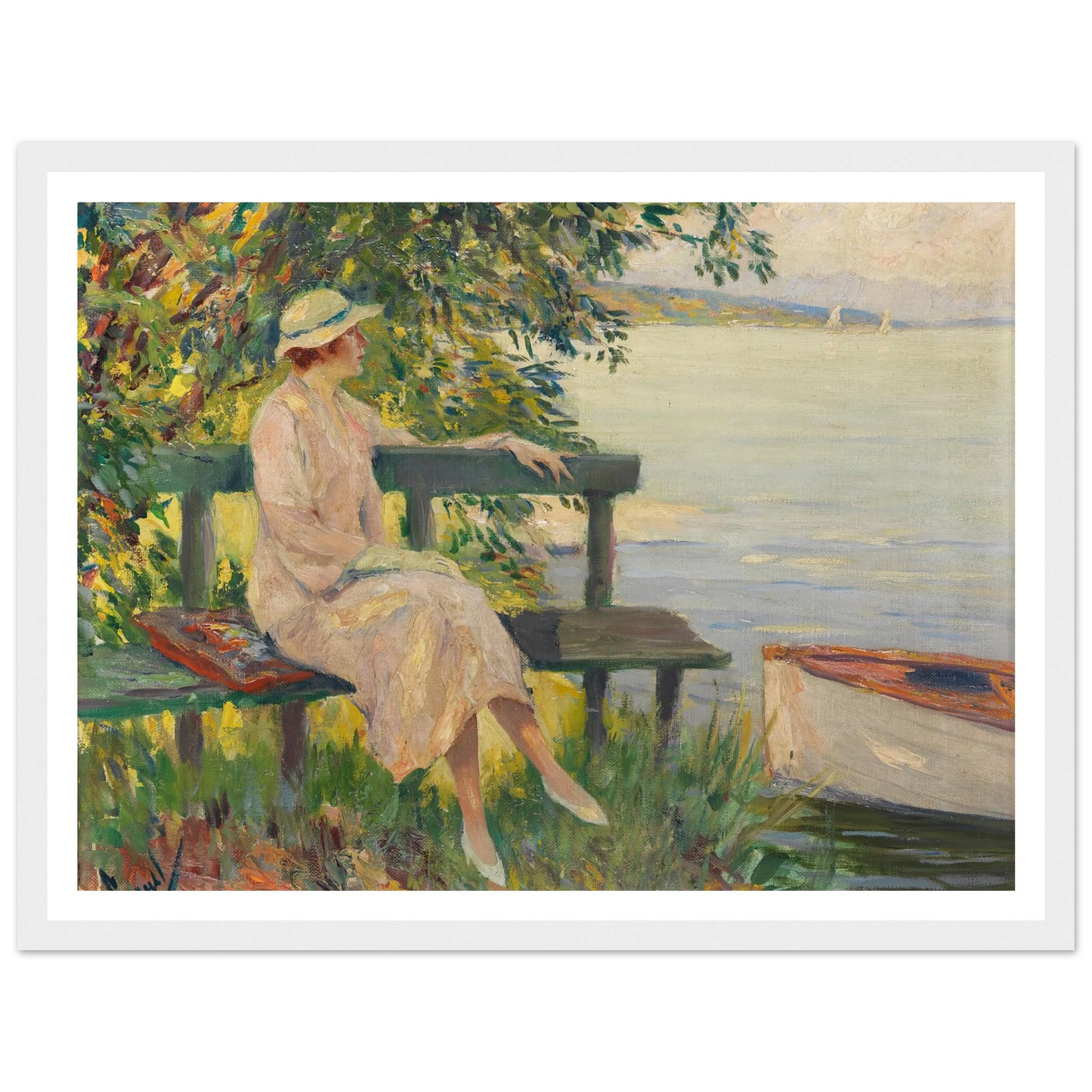 The green bench (1920) Art Print | Edward Cucuel - Framed Poster - 30x40 cm / 12x16″ - Black frame