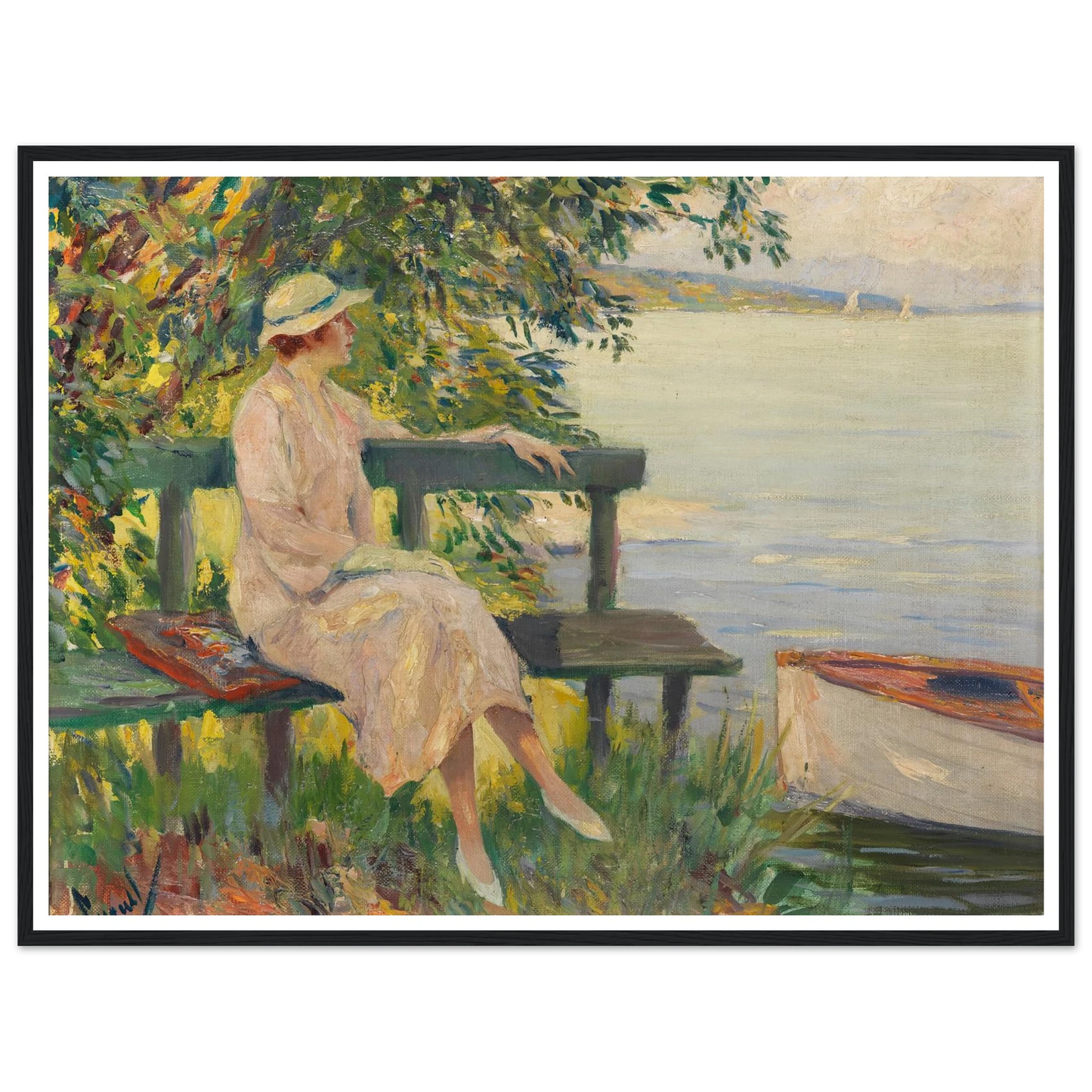 The green bench (1920) Art Print | Edward Cucuel - Framed Poster - 30x40 cm / 12x16″ - Black frame