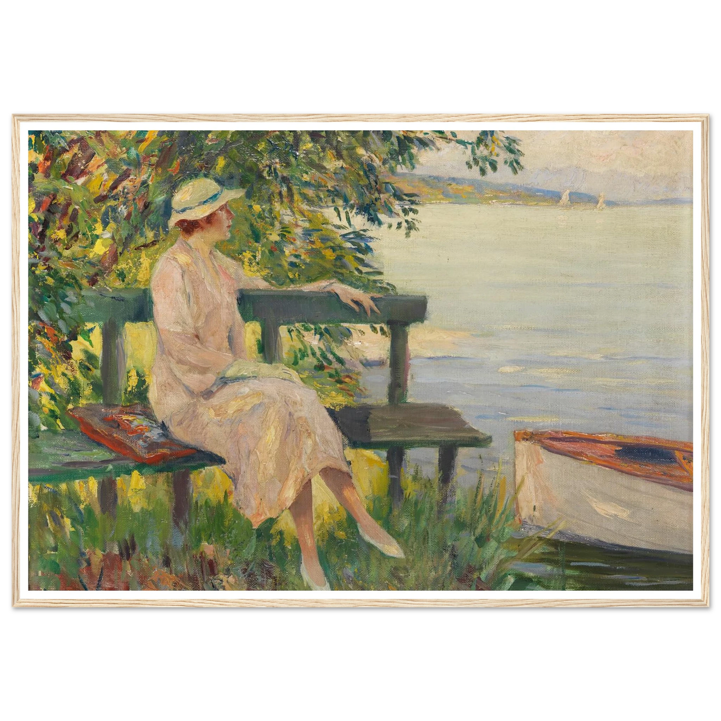The green bench (1920) Art Print | Edward Cucuel - Framed Poster - 30x40 cm / 12x16″ - Black frame