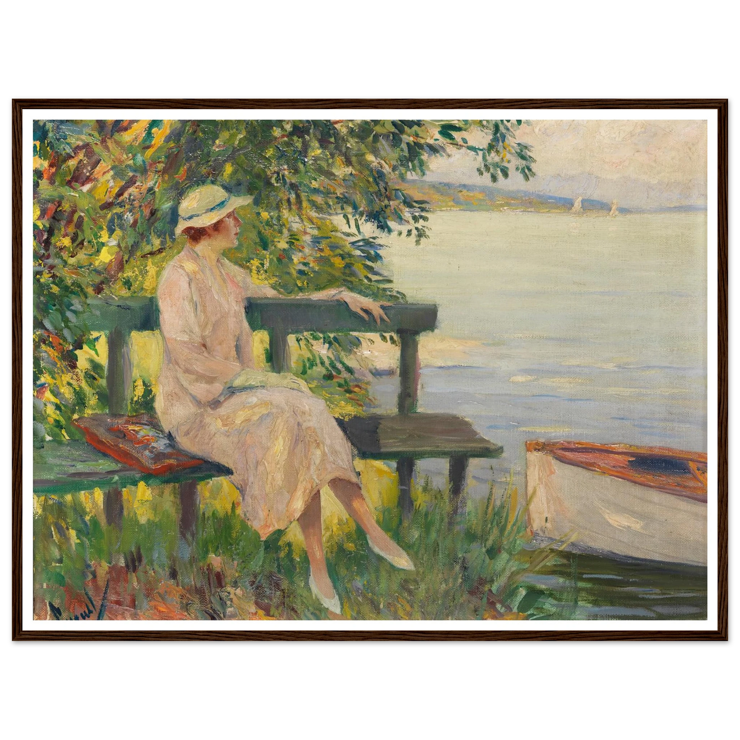 The green bench (1920) Art Print | Edward Cucuel - Framed Poster - 30x40 cm / 12x16″ - Black frame