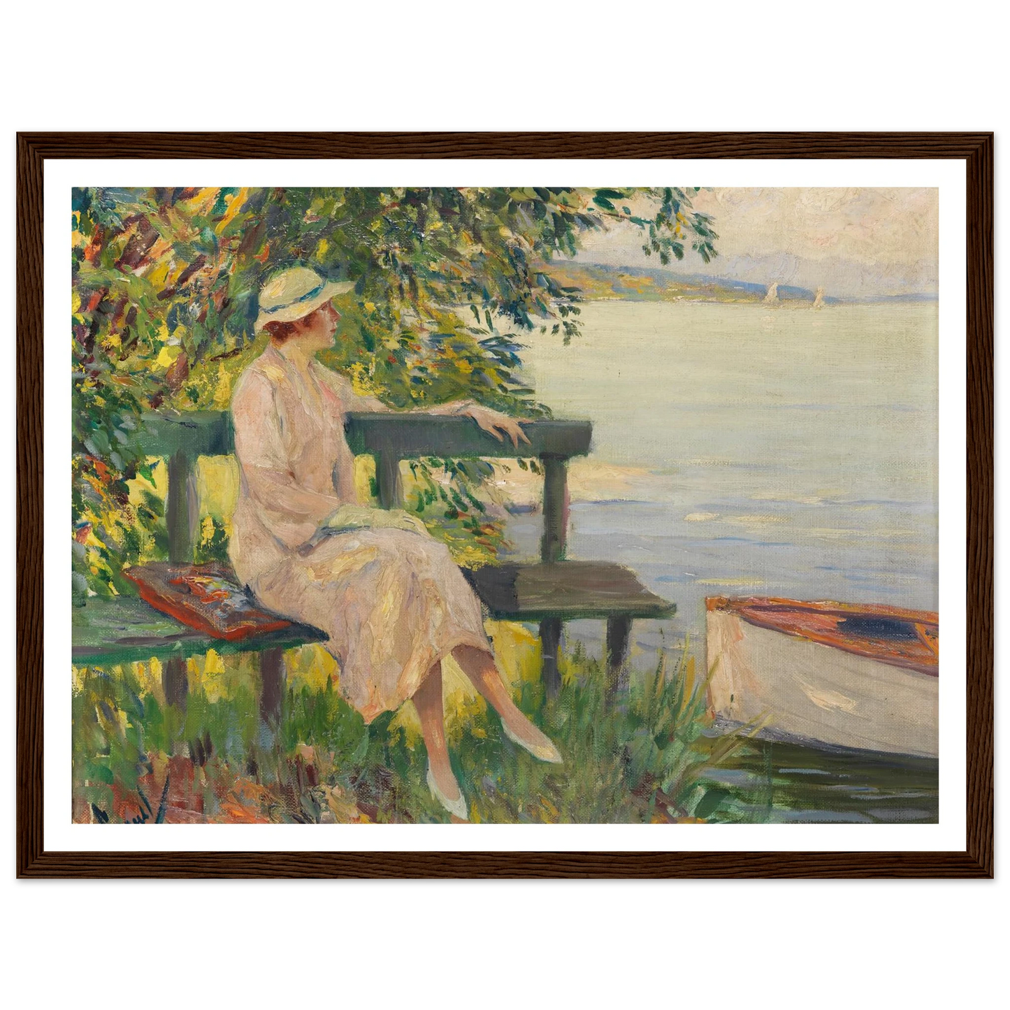 The green bench (1920) Art Print | Edward Cucuel - Framed Poster - 30x40 cm / 12x16″ - Black frame