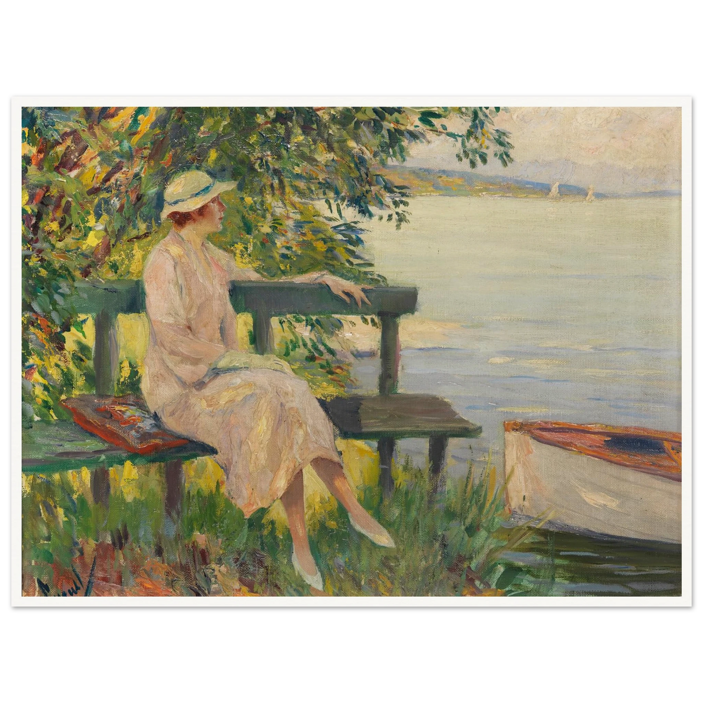 The green bench (1920) Art Print | Edward Cucuel - Framed Poster - 30x40 cm / 12x16″ - Black frame