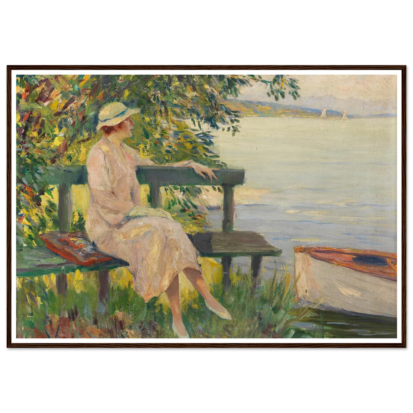 The green bench (1920) Art Print | Edward Cucuel - Framed Poster - 30x40 cm / 12x16″ - Black frame