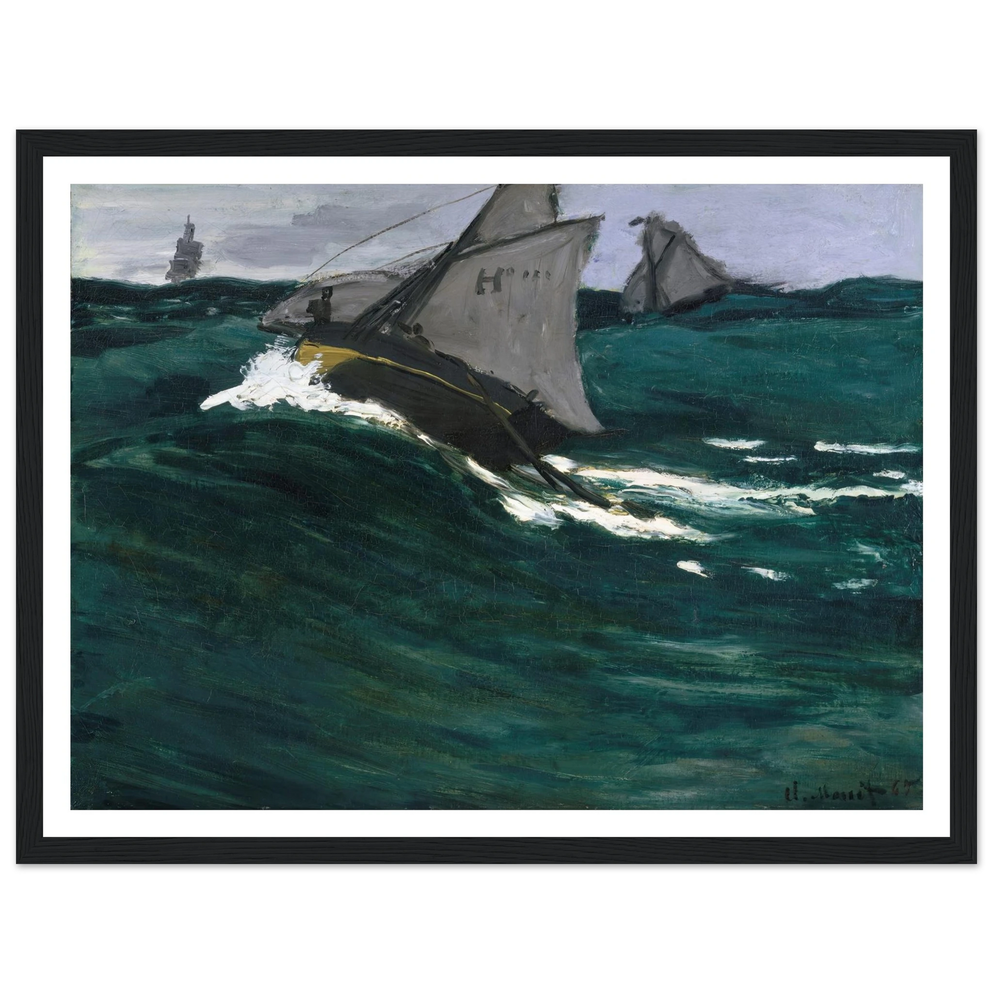 The Green Wave (circa 1866–1867) Art Print | Claude Monet - Framed Poster - 30x40 cm / 12x16″ - Black frame