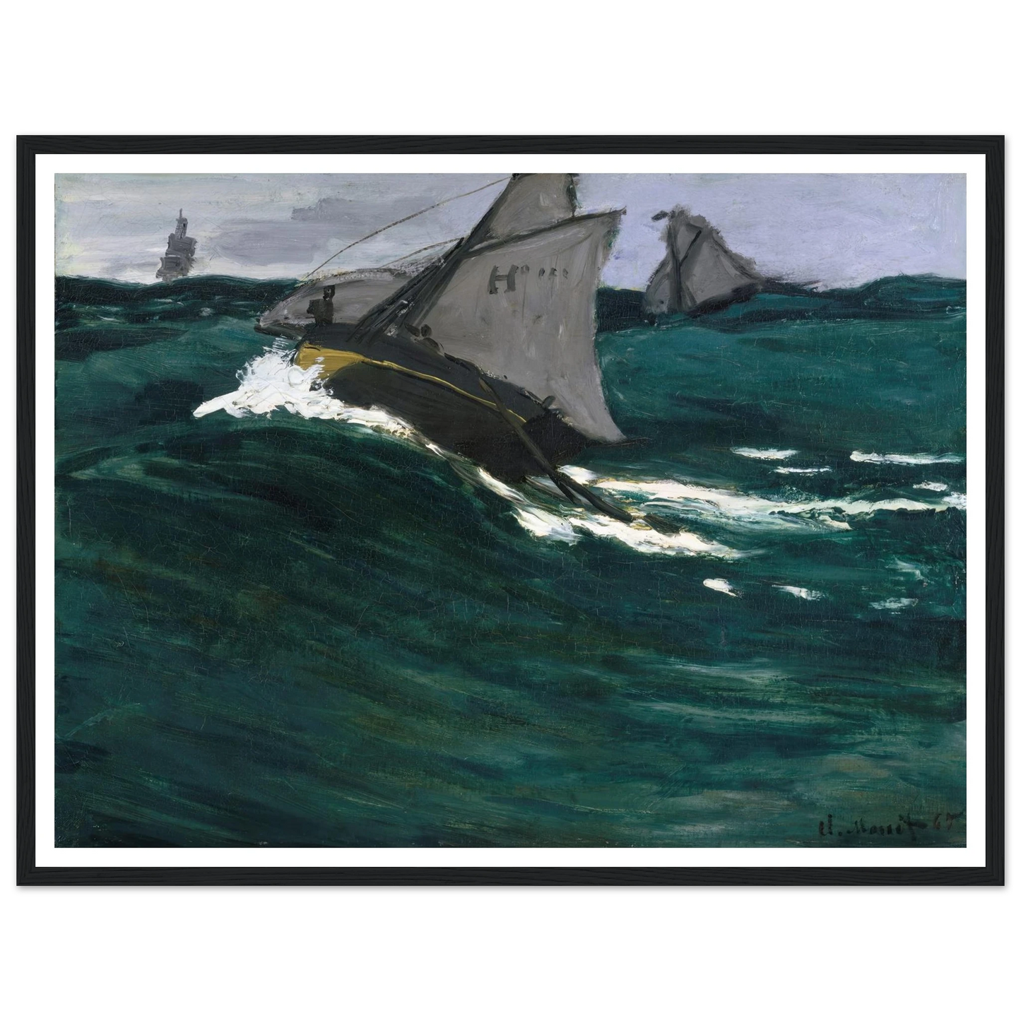 The Green Wave (circa 1866–1867) Art Print | Claude Monet - Framed Poster - 30x40 cm / 12x16″ - Black frame