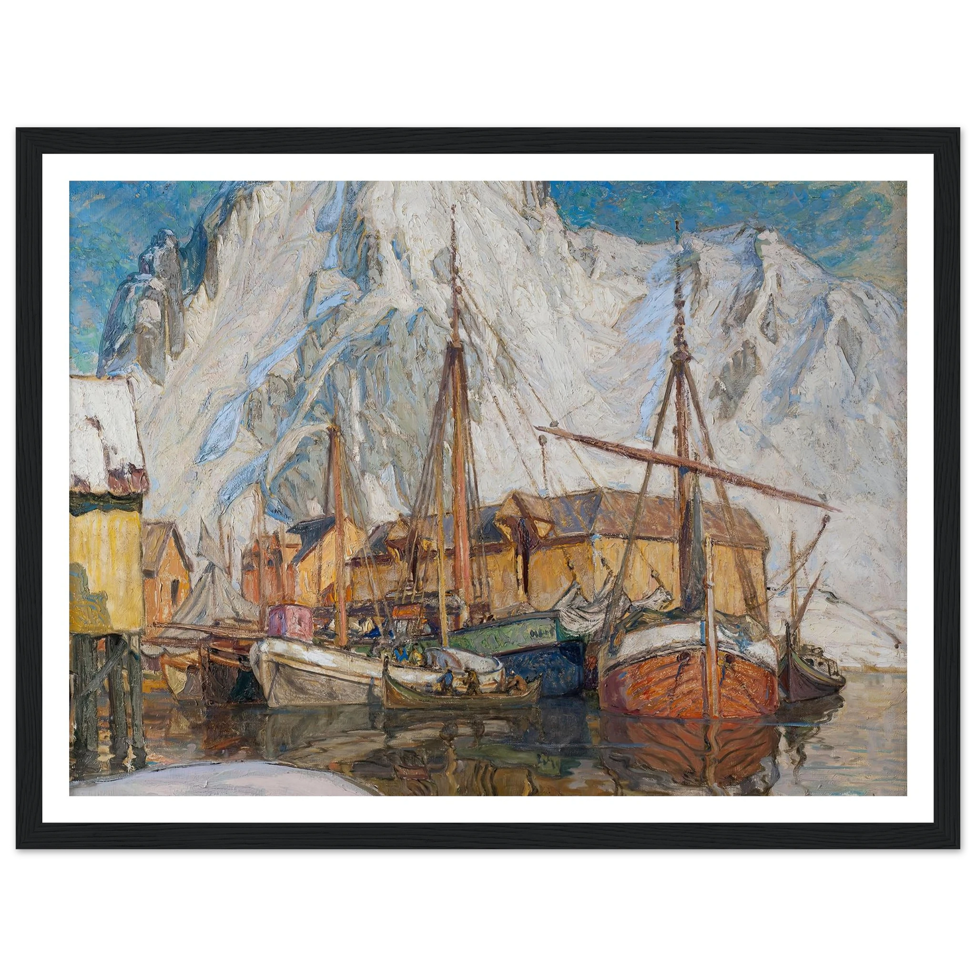 The Harbour at Svolvaer, Lofoten Art Print | Anna Boberg - Framed Poster - 30x40 cm / 12x16″ - Black frame