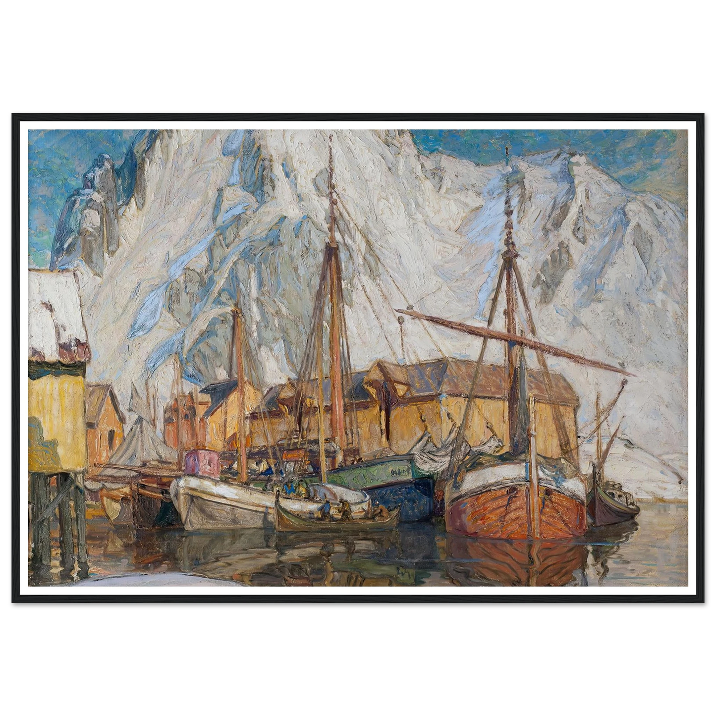The Harbour at Svolvaer, Lofoten Art Print | Anna Boberg - Framed Poster - 30x40 cm / 12x16″ - Black frame