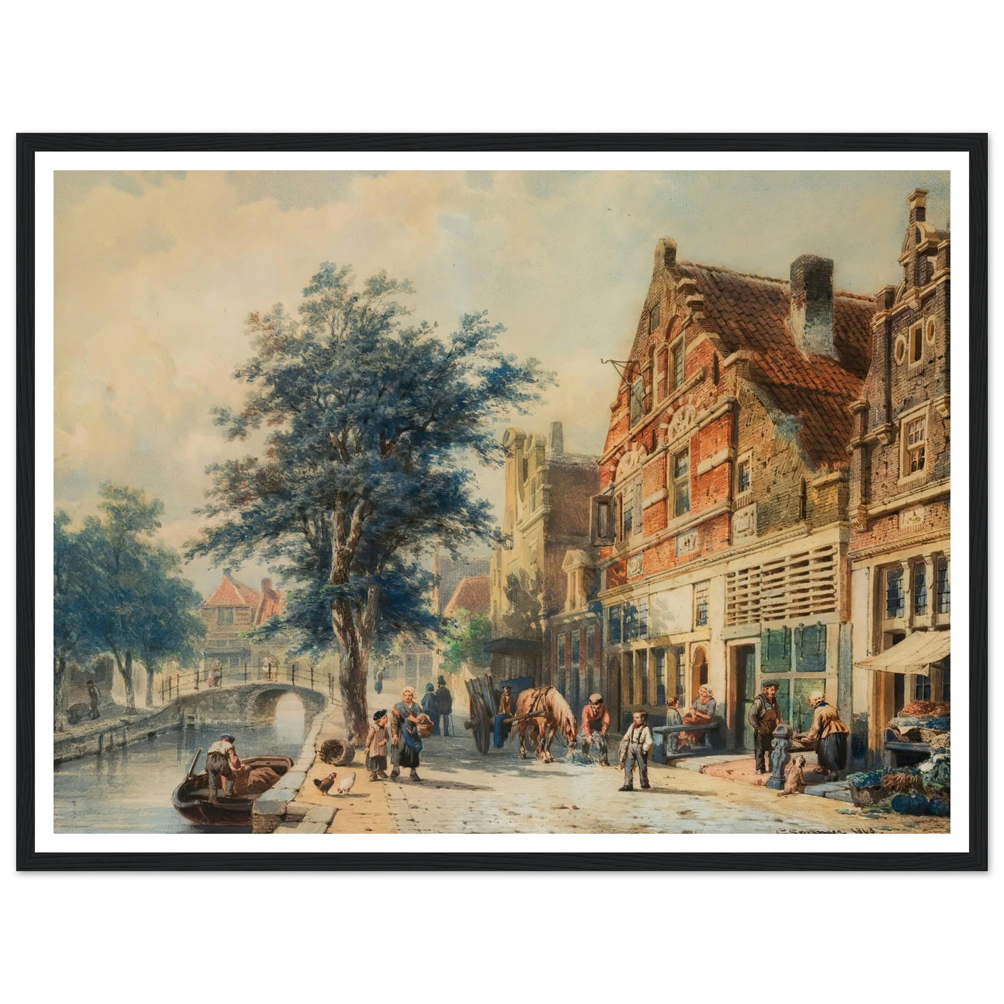 The Havendijk, Enkhuizen, In Summer (1868) Art Print | Cornelis Springer - Framed Poster - 30x40 cm / 12x16″ - Black frame