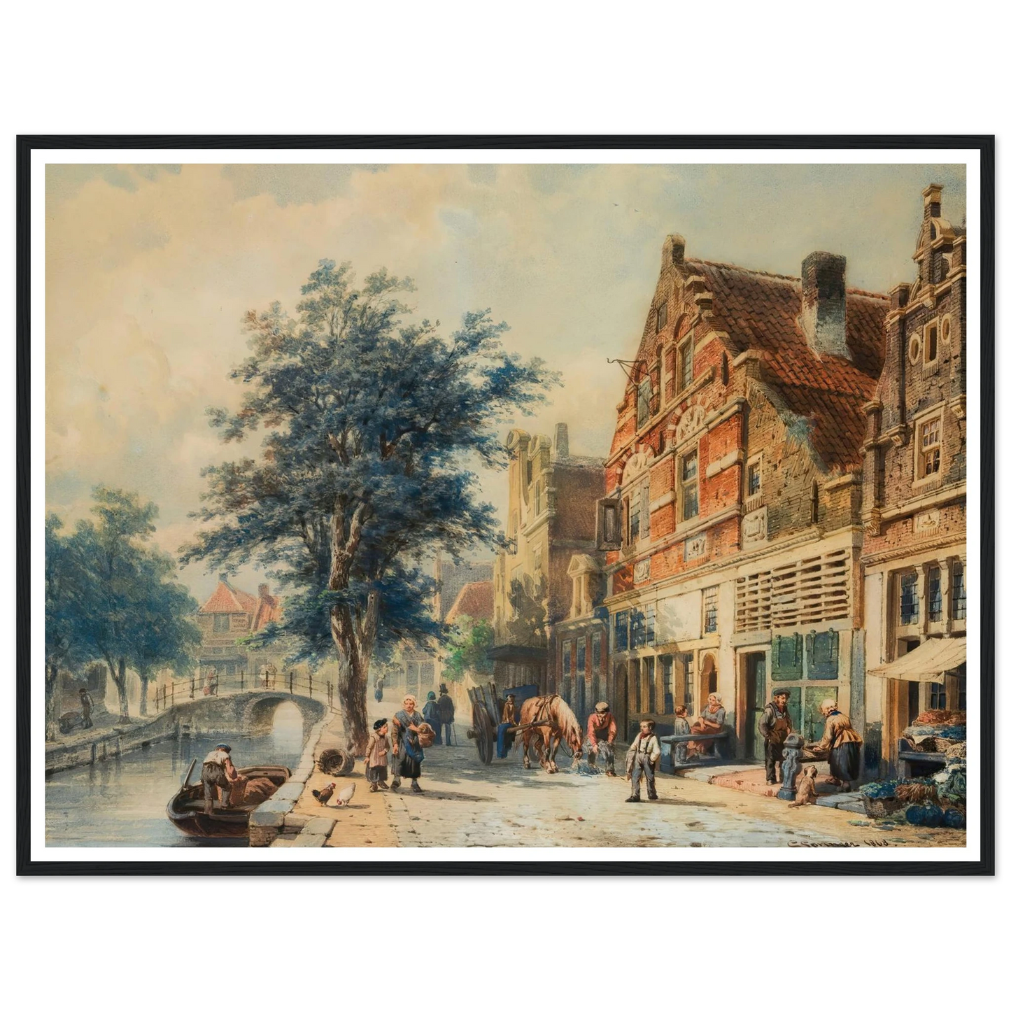 The Havendijk, Enkhuizen, In Summer (1868) Art Print | Cornelis Springer - Framed Poster - 30x40 cm / 12x16″ - Black frame