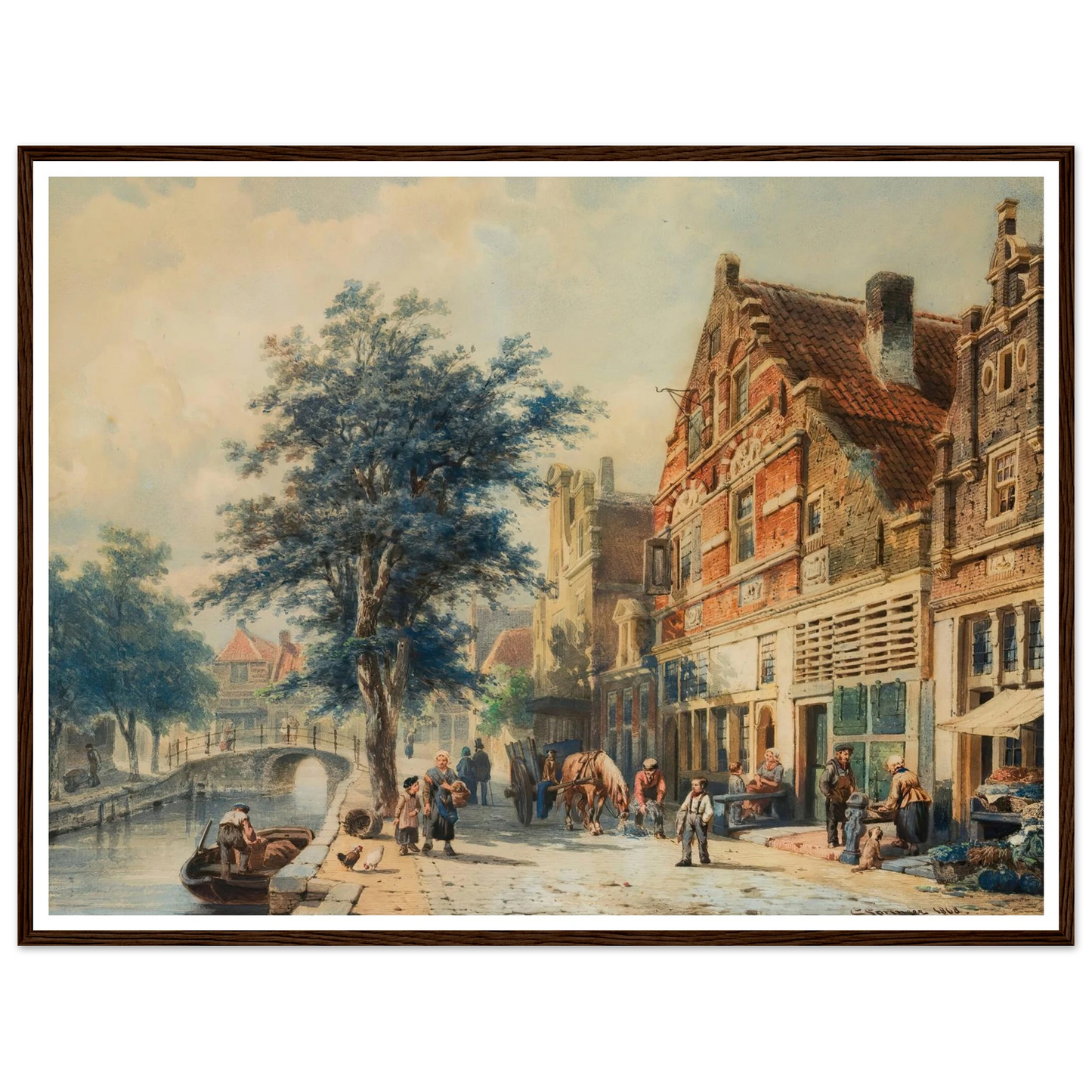 The Havendijk, Enkhuizen, In Summer (1868) Art Print | Cornelis Springer - Framed Poster - 30x40 cm / 12x16″ - Black frame