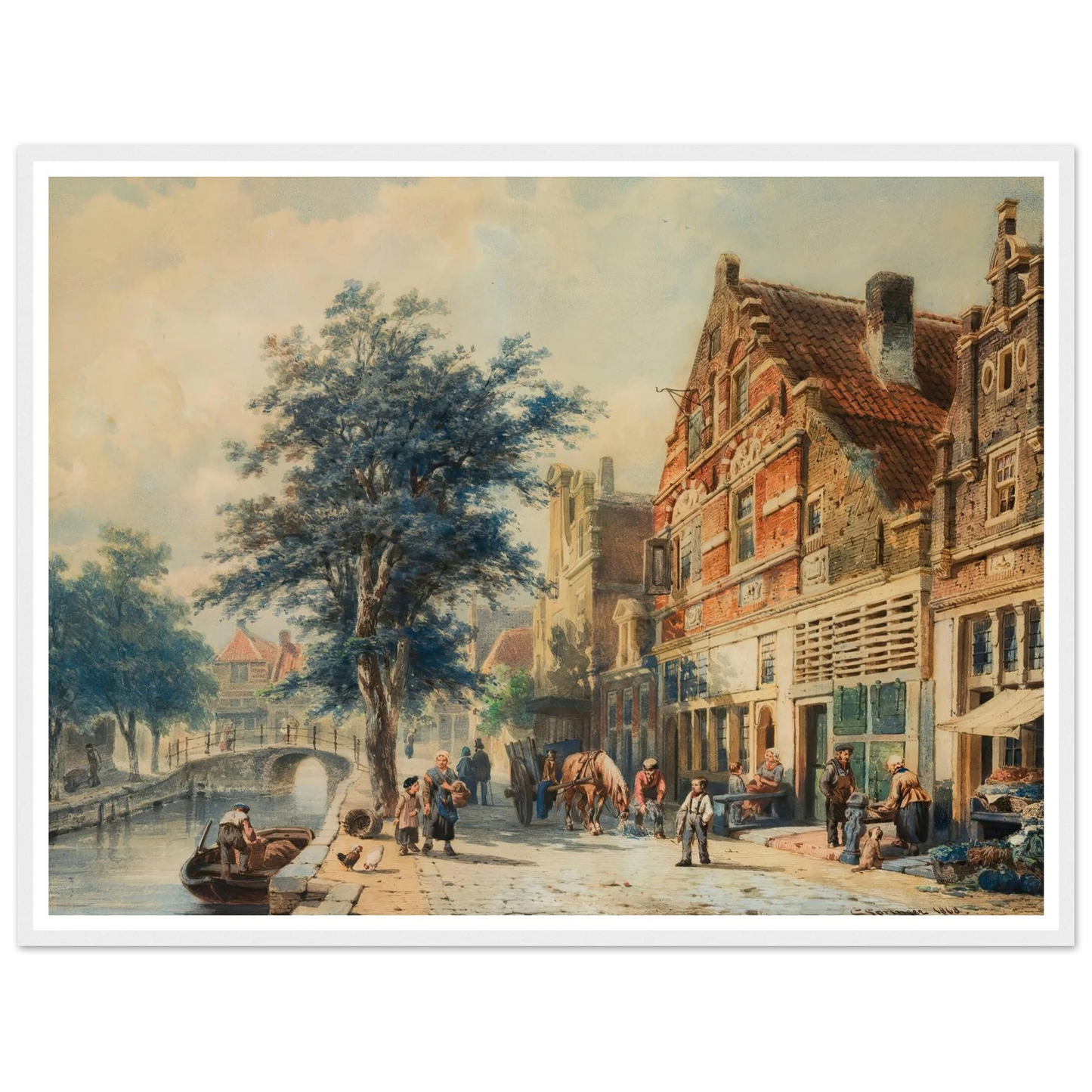 The Havendijk, Enkhuizen, In Summer (1868) Art Print | Cornelis Springer - Framed Poster - 30x40 cm / 12x16″ - Black frame