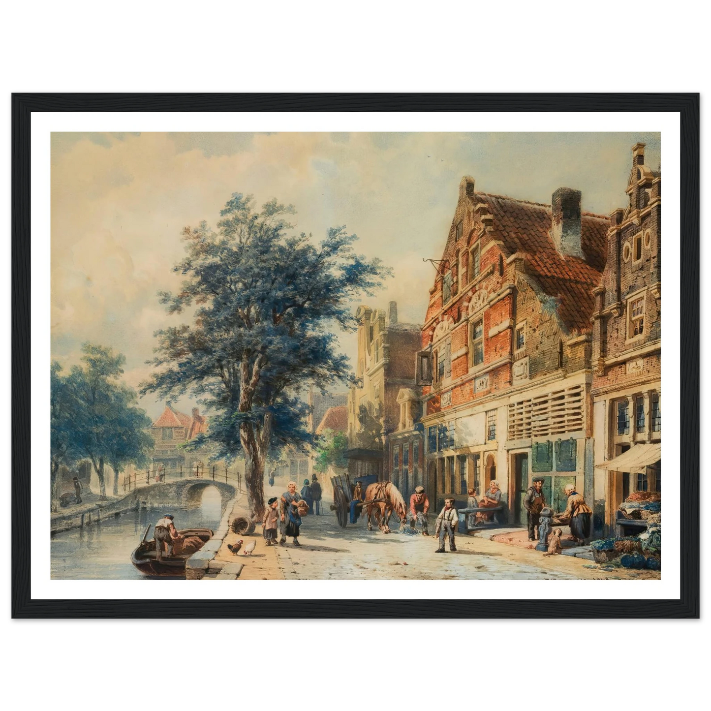 The Havendijk, Enkhuizen, In Summer (1868) Art Print | Cornelis Springer - Framed Poster - 30x40 cm / 12x16″ - Black frame