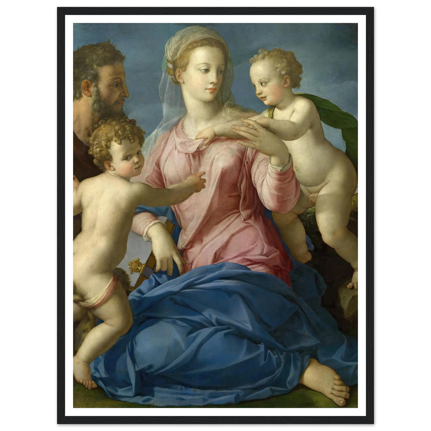 The Holy Family with the Infant Saint John the Baptist (1540s) Art Print | Agnolo Bronzino - Framed Poster - 30x40 cm / 12x16″ - Black frame
