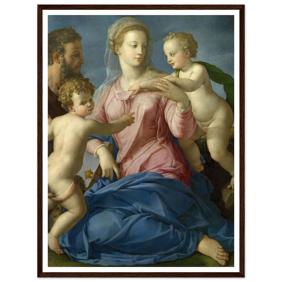 The Holy Family with the Infant Saint John the Baptist (1540s) Art Print | Agnolo Bronzino - Framed Poster - 30x40 cm / 12x16″ - Black frame