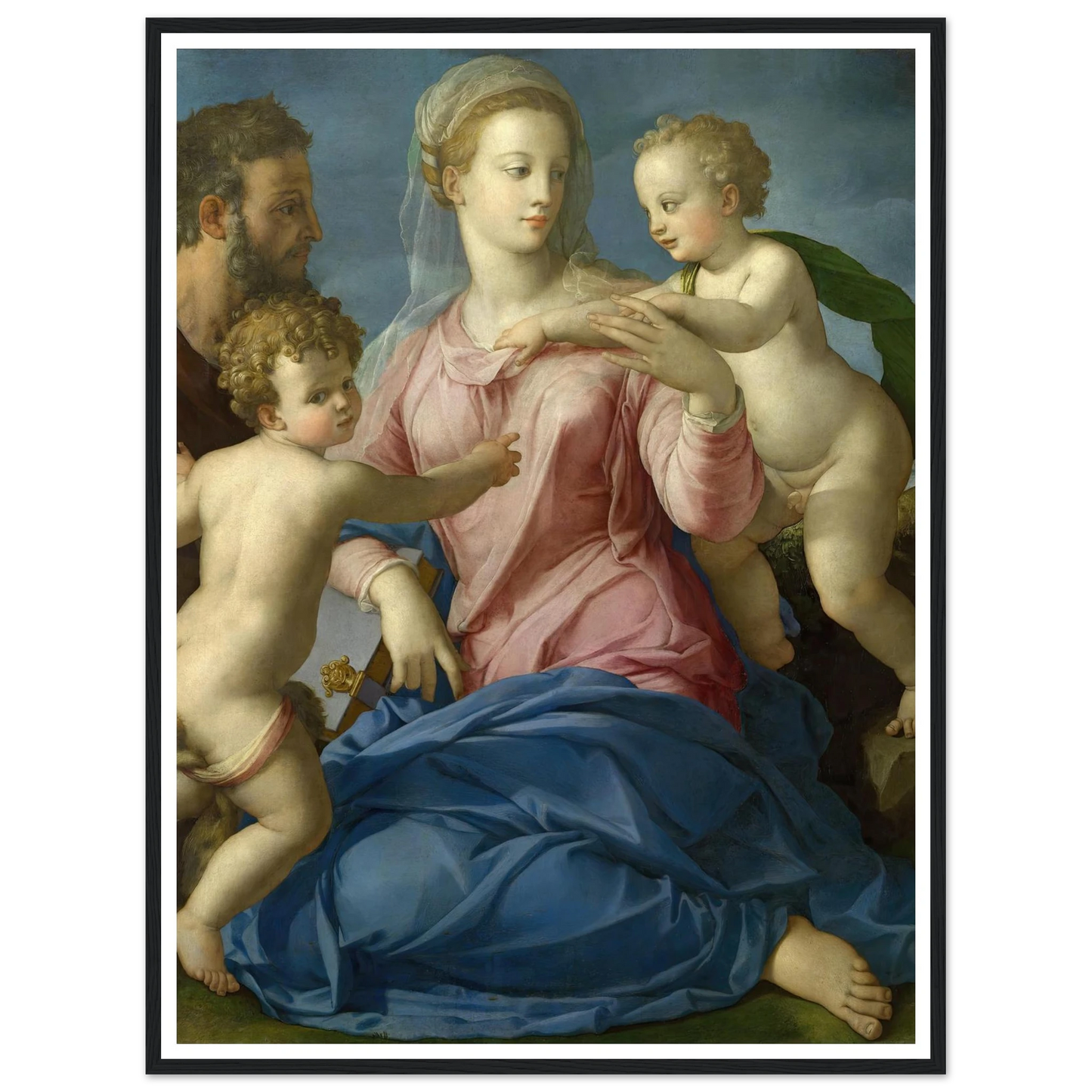 The Holy Family with the Infant Saint John the Baptist (1540s) Art Print | Agnolo Bronzino - Framed Poster - 30x40 cm / 12x16″ - Black frame