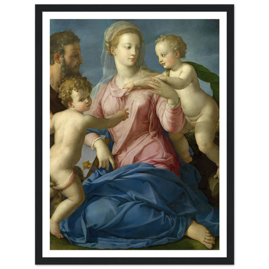 The Holy Family with the Infant Saint John the Baptist (1540s) Art Print | Agnolo Bronzino - Framed Poster - 30x40 cm / 12x16″ - Black frame