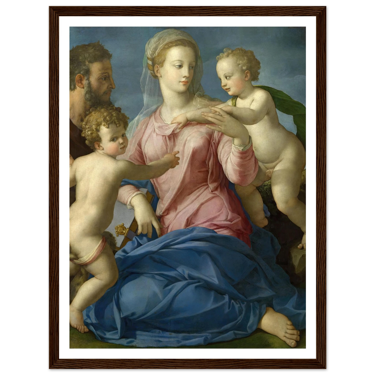 The Holy Family with the Infant Saint John the Baptist (1540s) Art Print | Agnolo Bronzino - Framed Poster - 30x40 cm / 12x16″ - Black frame