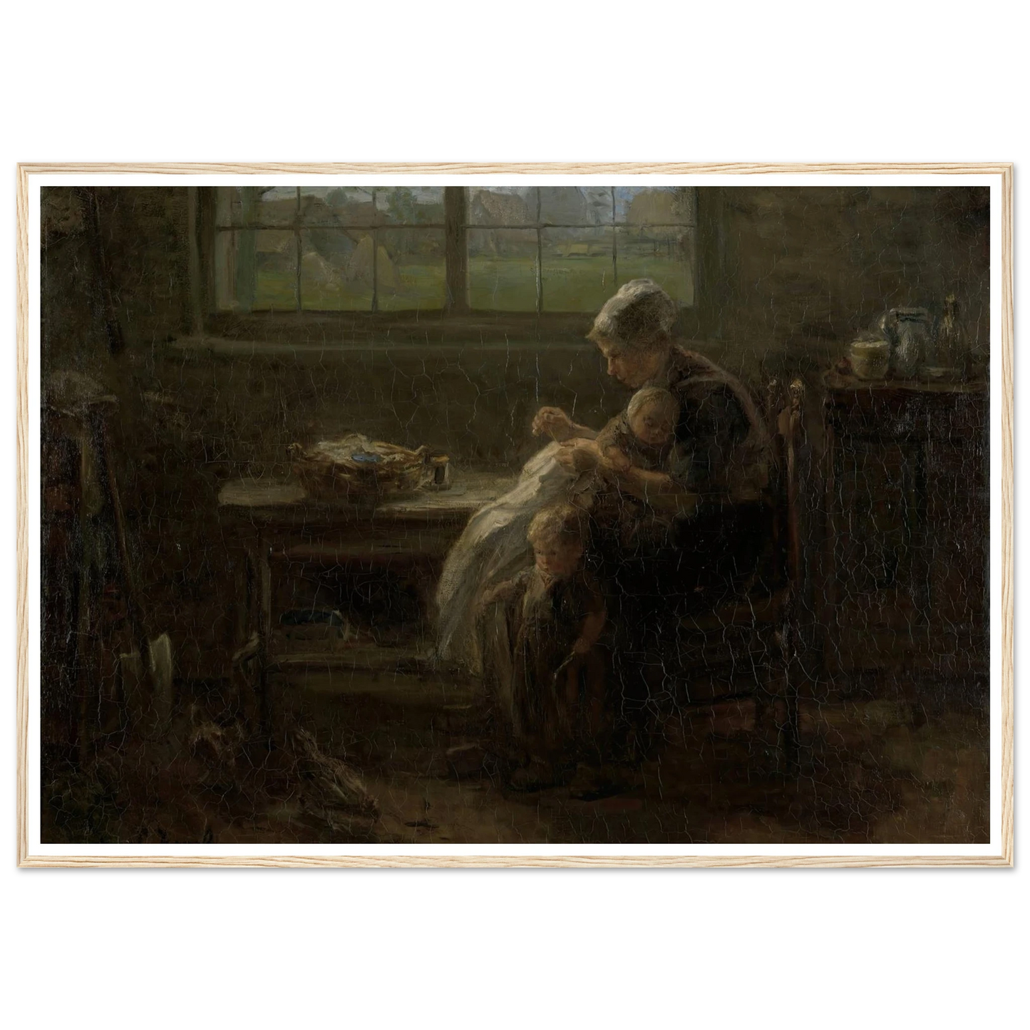 ‘The Joy of Motherhood’ (1890) Art Print | Jozef Israels - Framed Poster - 30x40 cm / 12x16″ - Black frame