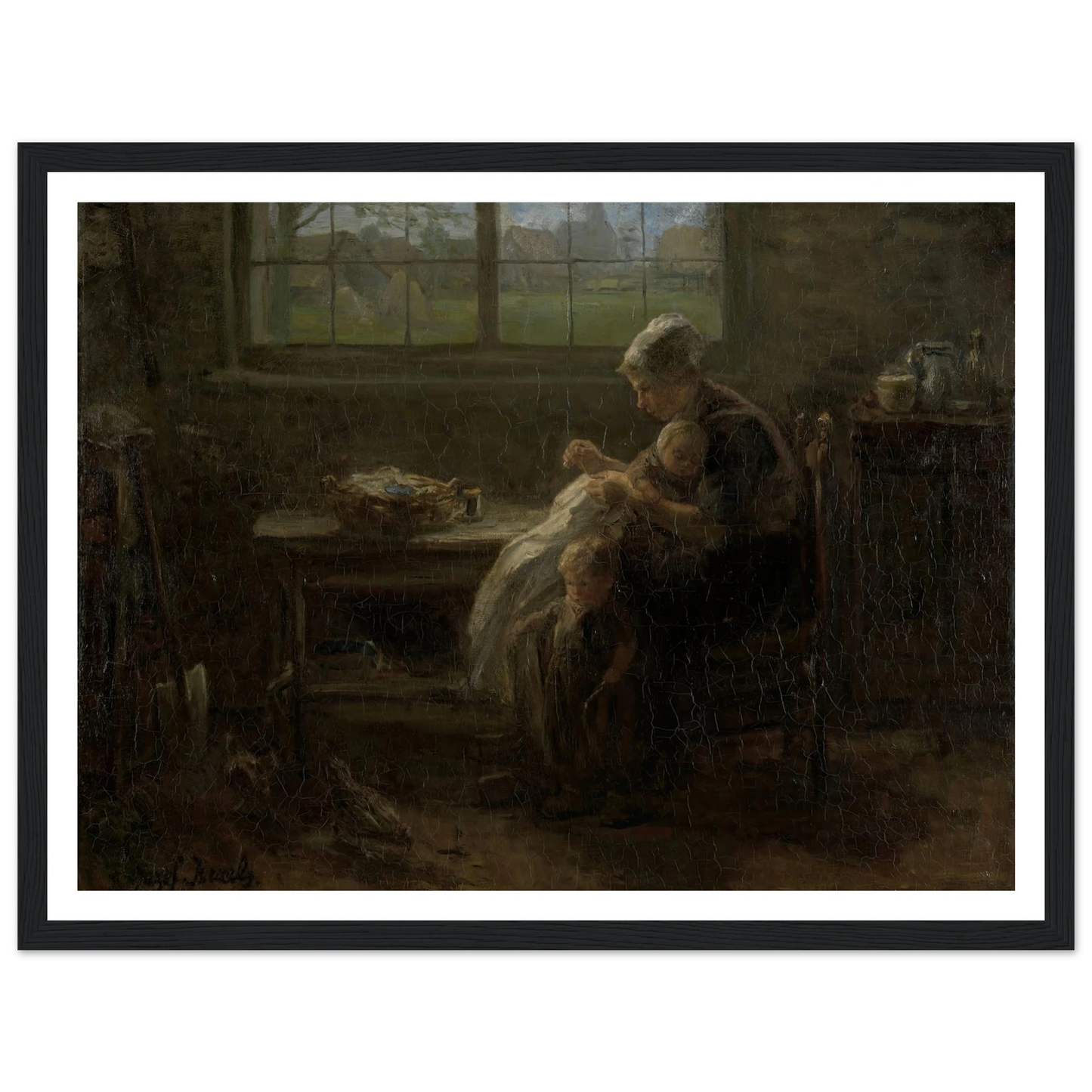 ‘The Joy of Motherhood’ (1890) Art Print | Jozef Israels - Framed Poster - 30x40 cm / 12x16″ - Black frame