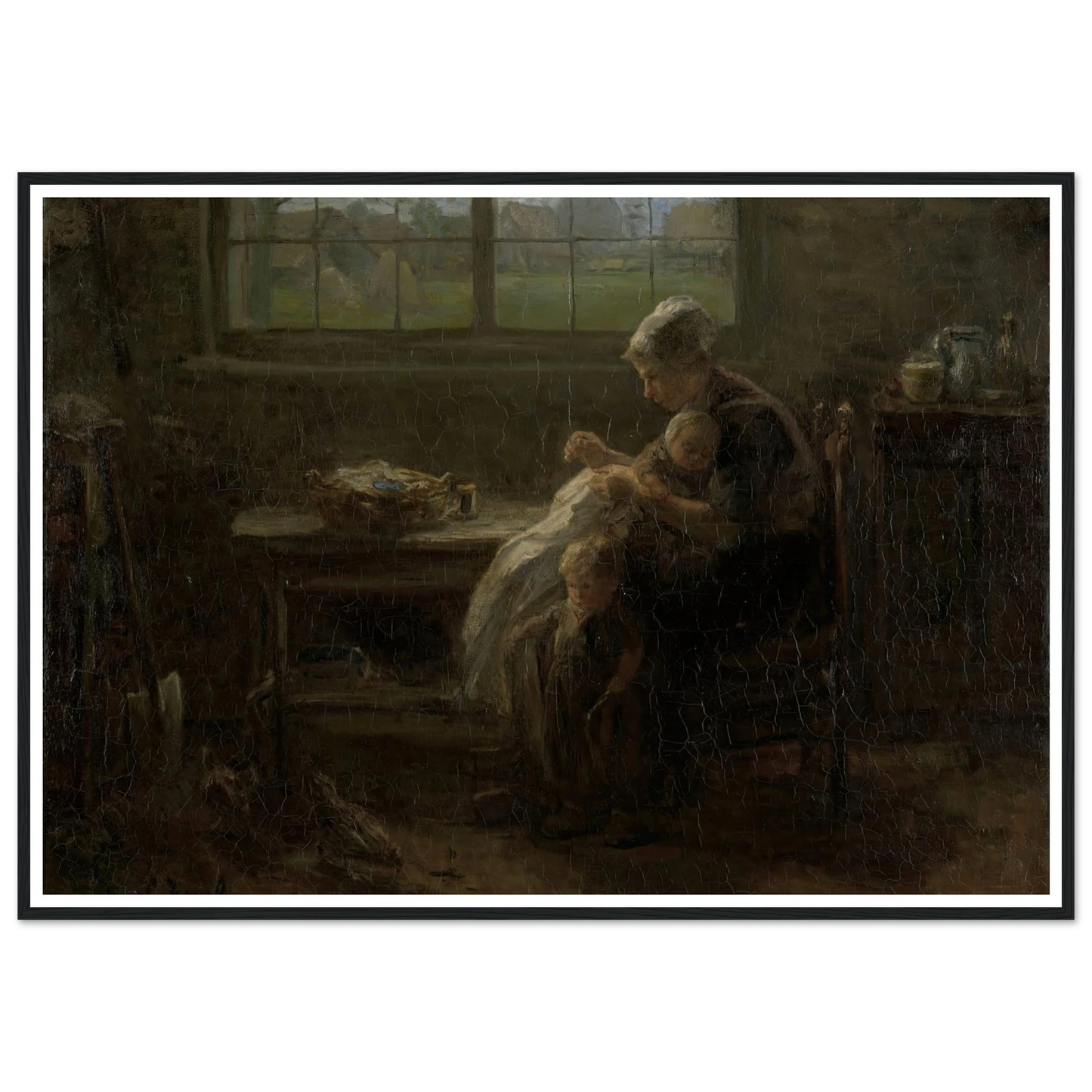 ‘The Joy of Motherhood’ (1890) Art Print | Jozef Israels - Framed Poster - 30x40 cm / 12x16″ - Black frame