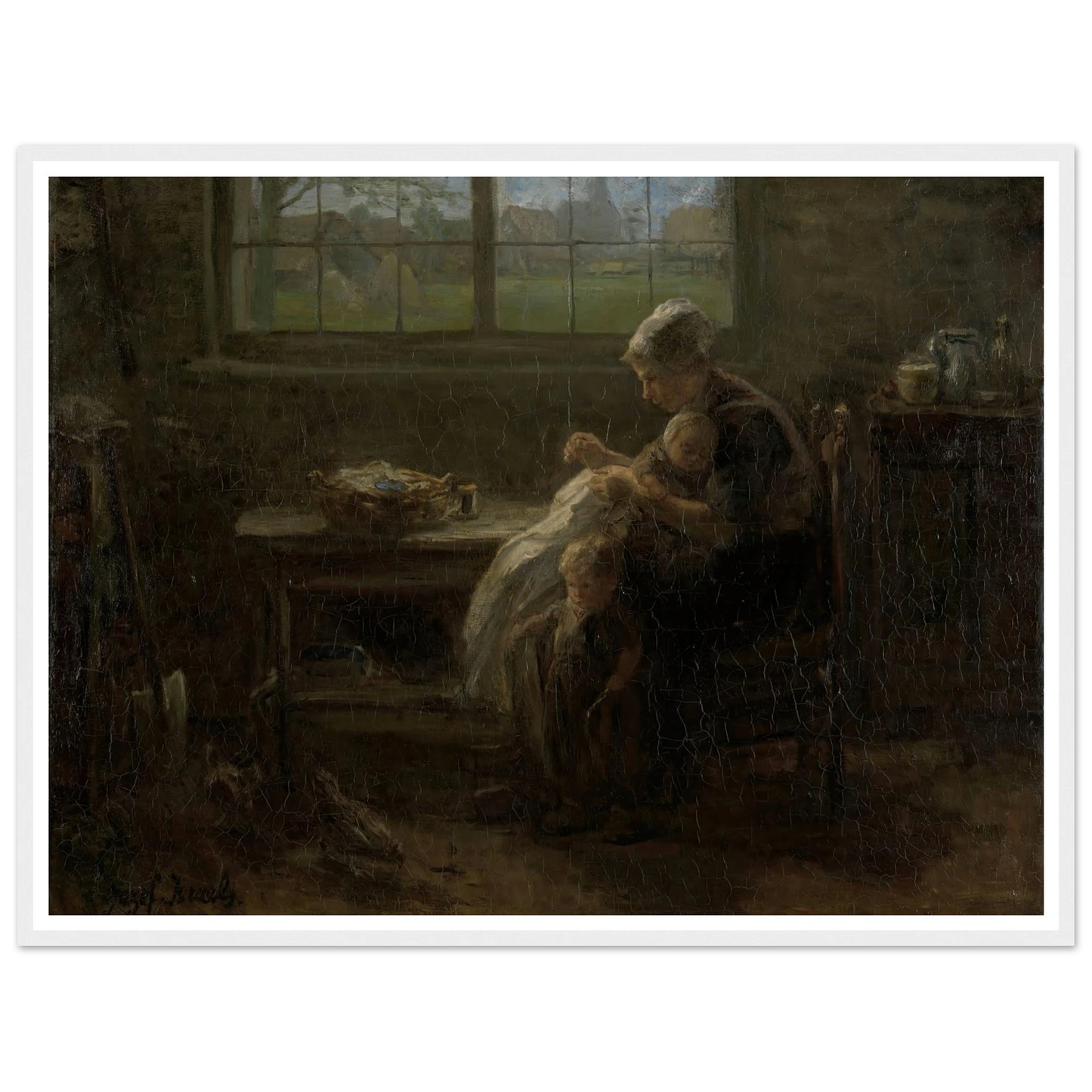 ‘The Joy of Motherhood’ (1890) Art Print | Jozef Israels - Framed Poster - 30x40 cm / 12x16″ - Black frame