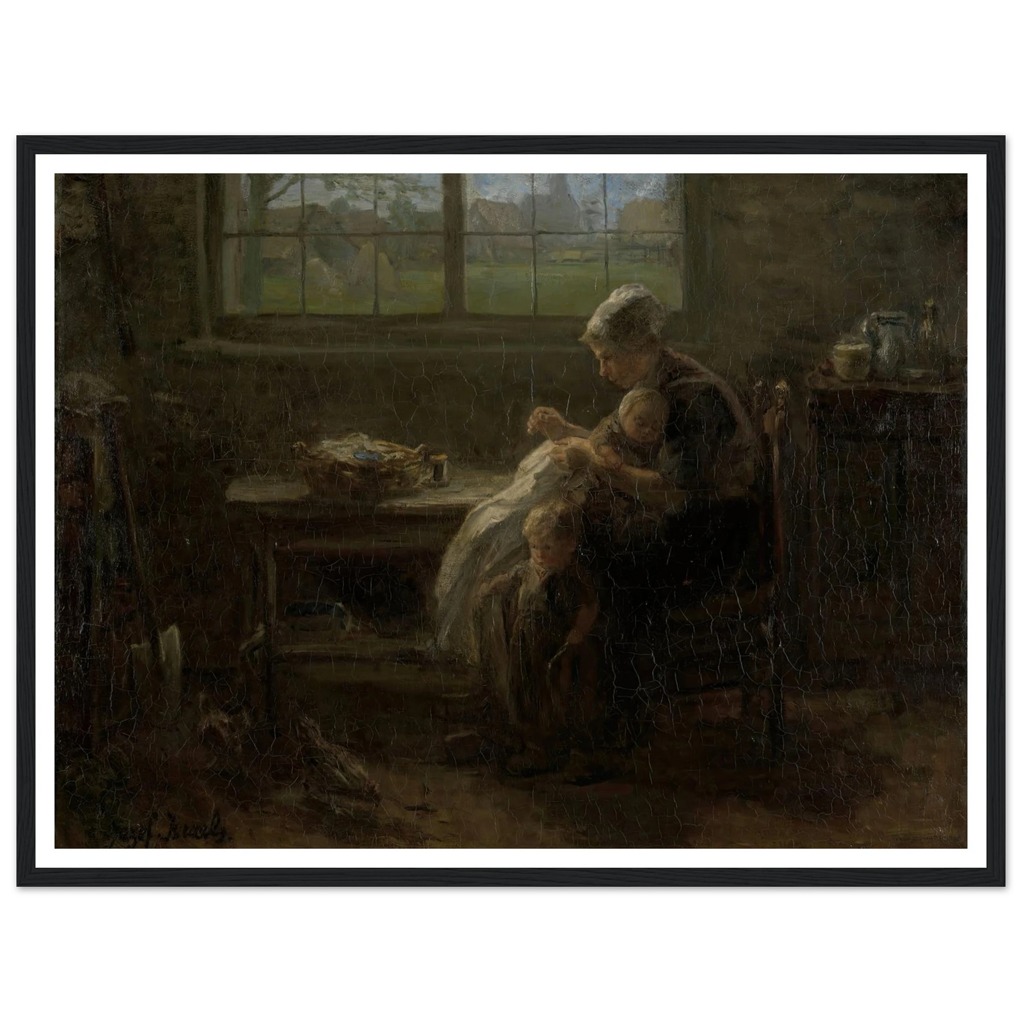 ‘The Joy of Motherhood’ (1890) Art Print | Jozef Israels - Framed Poster - 30x40 cm / 12x16″ - Black frame