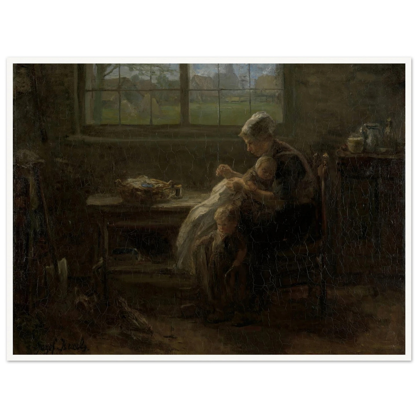 ‘The Joy of Motherhood’ (1890) Art Print | Jozef Israels - Framed Poster - 30x40 cm / 12x16″ - Black frame