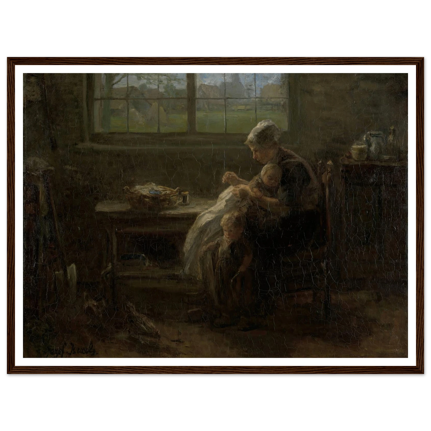‘The Joy of Motherhood’ (1890) Art Print | Jozef Israels - Framed Poster - 30x40 cm / 12x16″ - Black frame