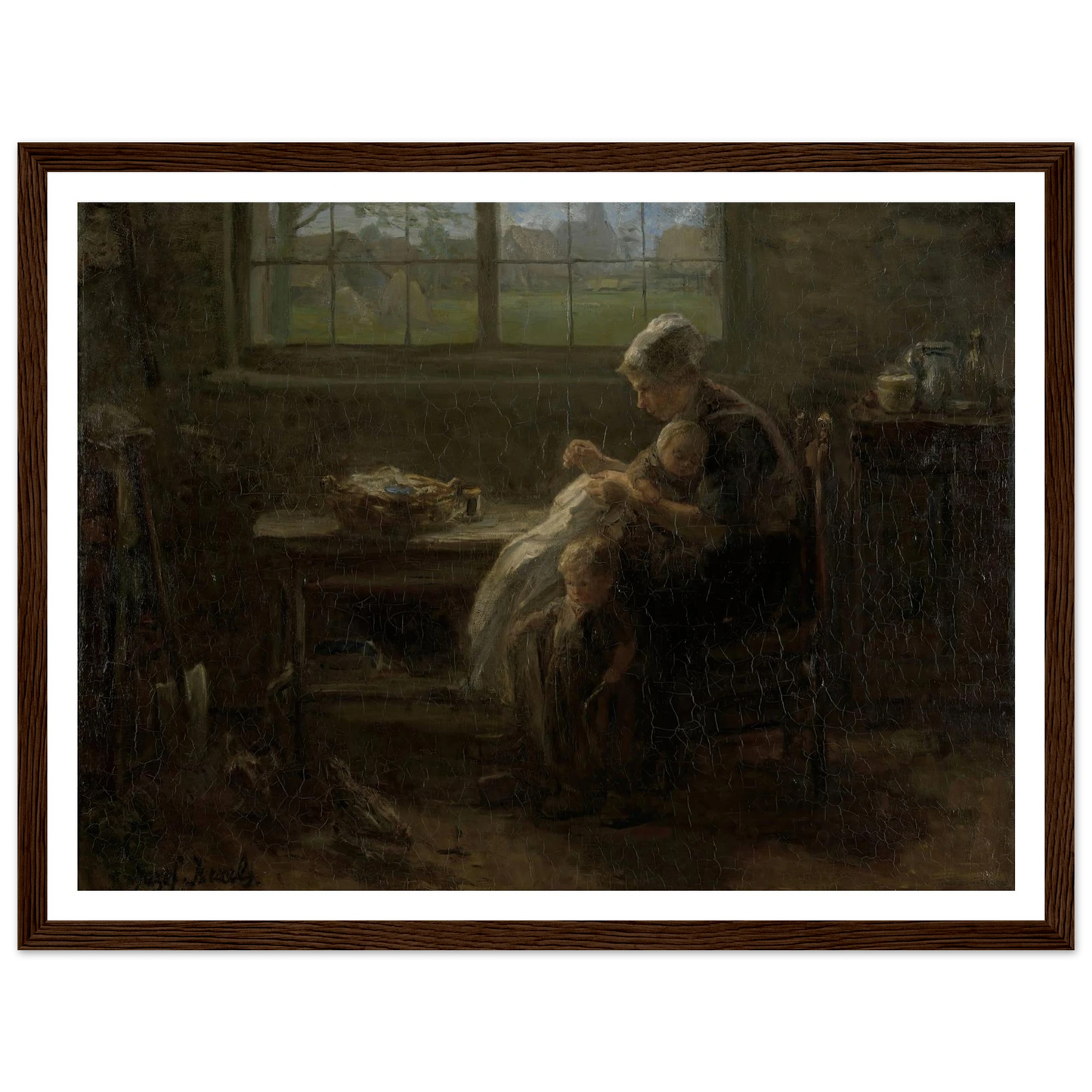 ‘The Joy of Motherhood’ (1890) Art Print | Jozef Israels - Framed Poster - 30x40 cm / 12x16″ - Black frame