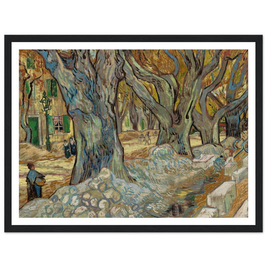 The Large Plane Trees (Road Menders at Saint-Rémy) (1889) Art Print | Vincent van Gogh - Framed Poster - 30x40 cm / 12x16″ - Black frame