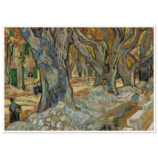 The Large Plane Trees (Road Menders at Saint-Rémy) (1889) Art Print | Vincent van Gogh - Framed Poster - 30x40 cm / 12x16″ - Black frame