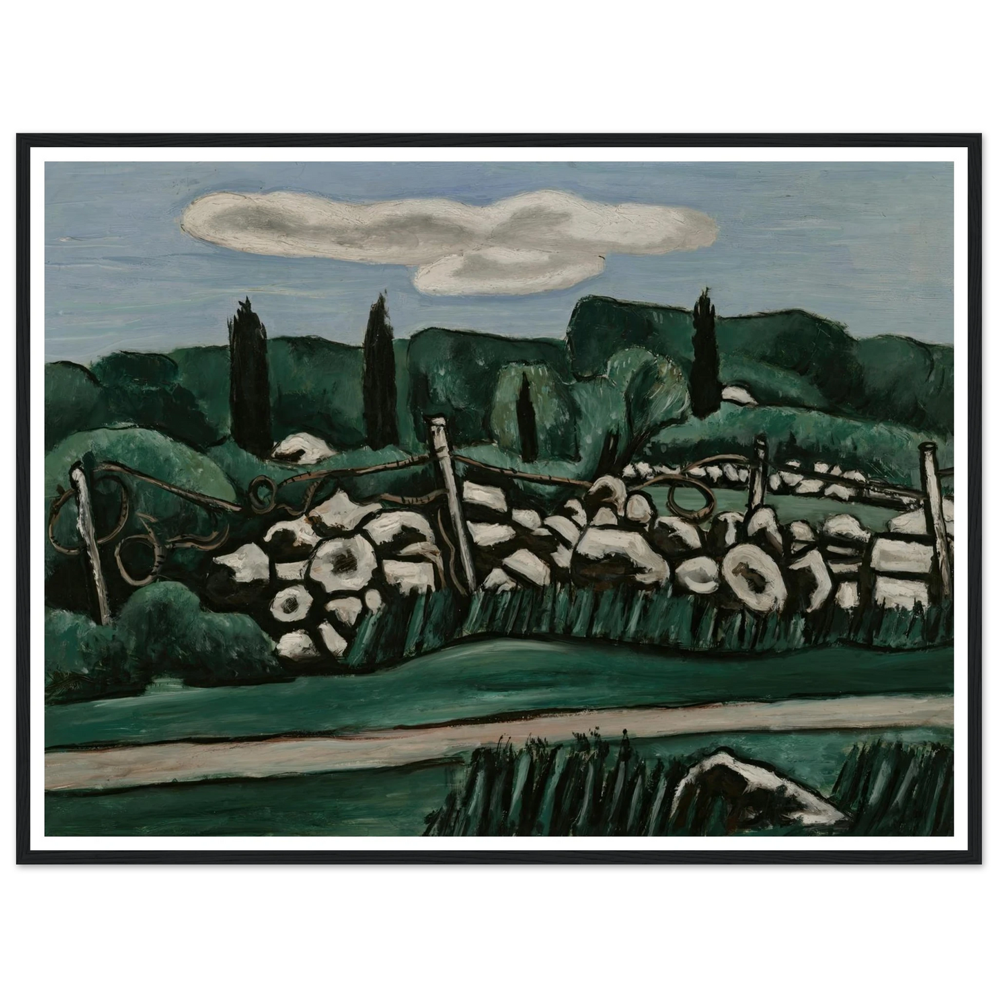 The Last Stone Walls, Dogtown (ca. 1936–37) Art Print | Marsden Hartley - Framed Poster - 30x40 cm / 12x16″ - Black frame