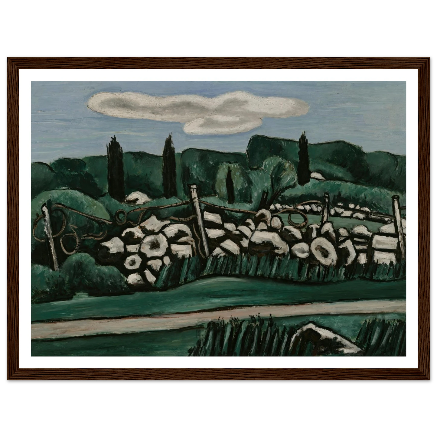 The Last Stone Walls, Dogtown (ca. 1936–37) Art Print | Marsden Hartley - Framed Poster - 30x40 cm / 12x16″ - Black frame