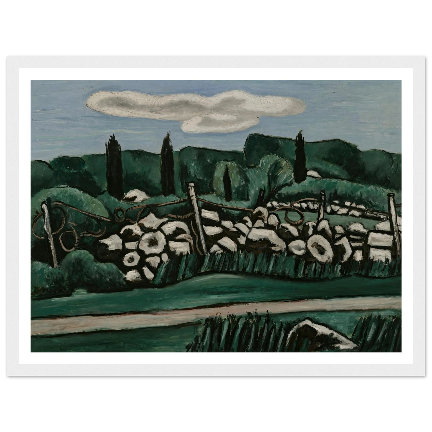 The Last Stone Walls, Dogtown (ca. 1936–37) Art Print | Marsden Hartley - Framed Poster - 30x40 cm / 12x16″ - Black frame