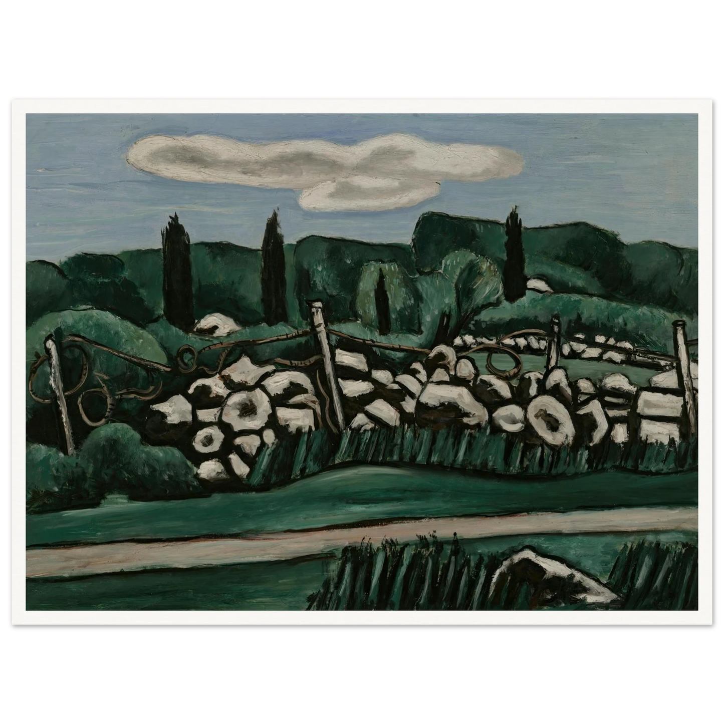 The Last Stone Walls, Dogtown (ca. 1936–37) Art Print | Marsden Hartley - Framed Poster - 30x40 cm / 12x16″ - Black frame