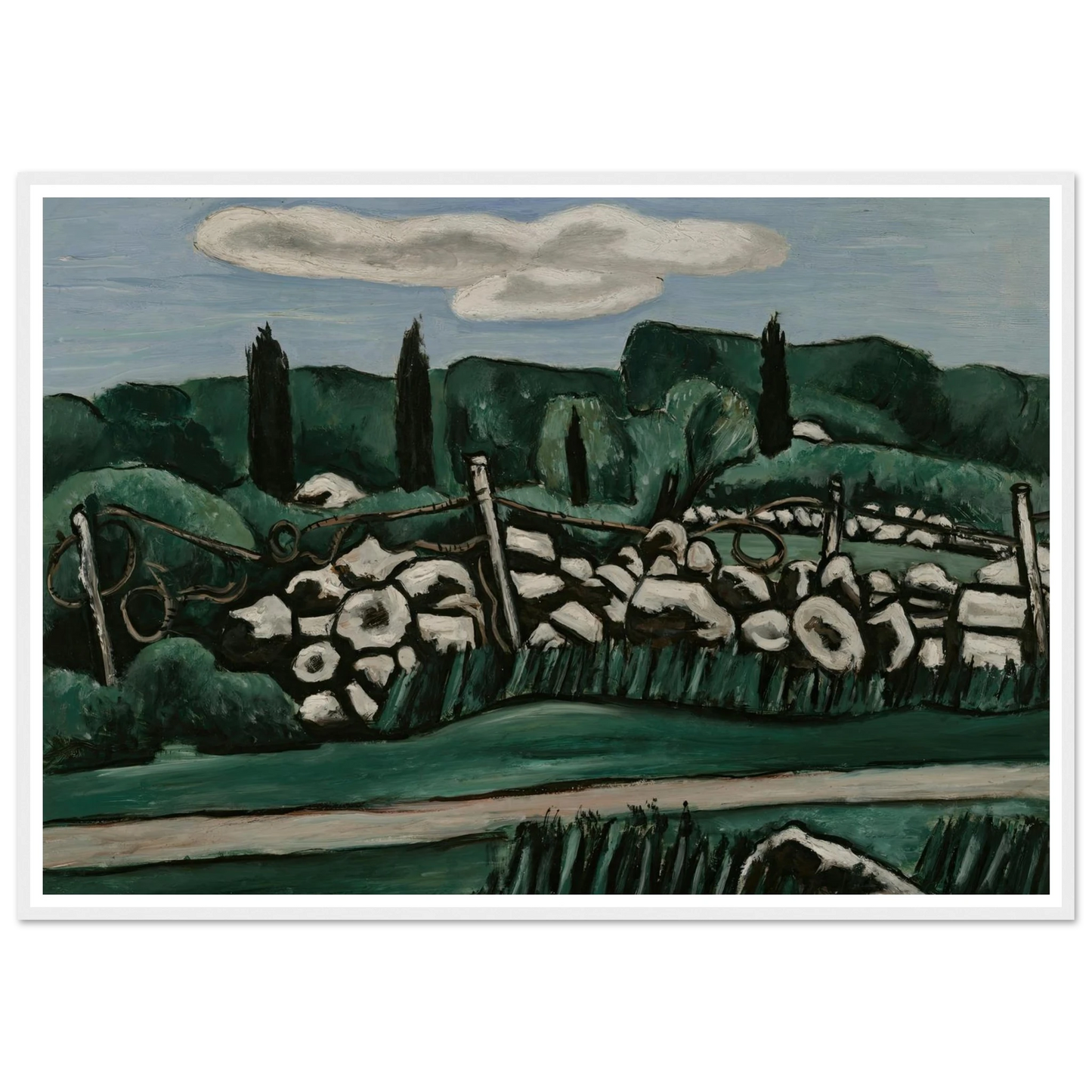 The Last Stone Walls, Dogtown (ca. 1936–37) Art Print | Marsden Hartley - Framed Poster - 30x40 cm / 12x16″ - Black frame