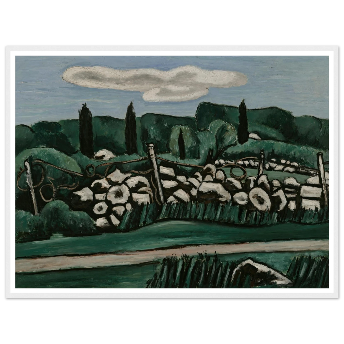 The Last Stone Walls, Dogtown (ca. 1936–37) Art Print | Marsden Hartley - Framed Poster - 30x40 cm / 12x16″ - Black frame