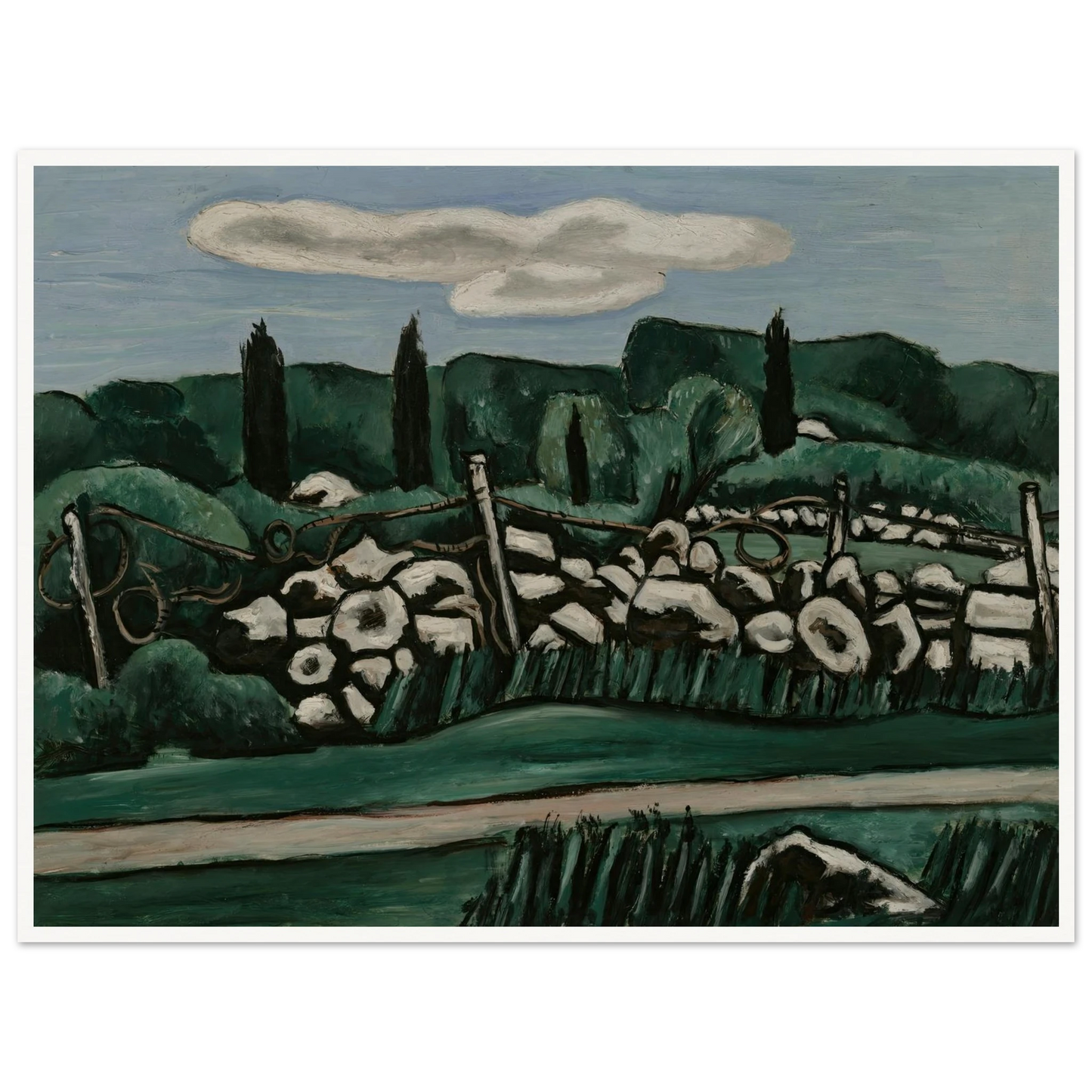 The Last Stone Walls, Dogtown (ca. 1936–37) Art Print | Marsden Hartley - Framed Poster - 30x40 cm / 12x16″ - Black frame