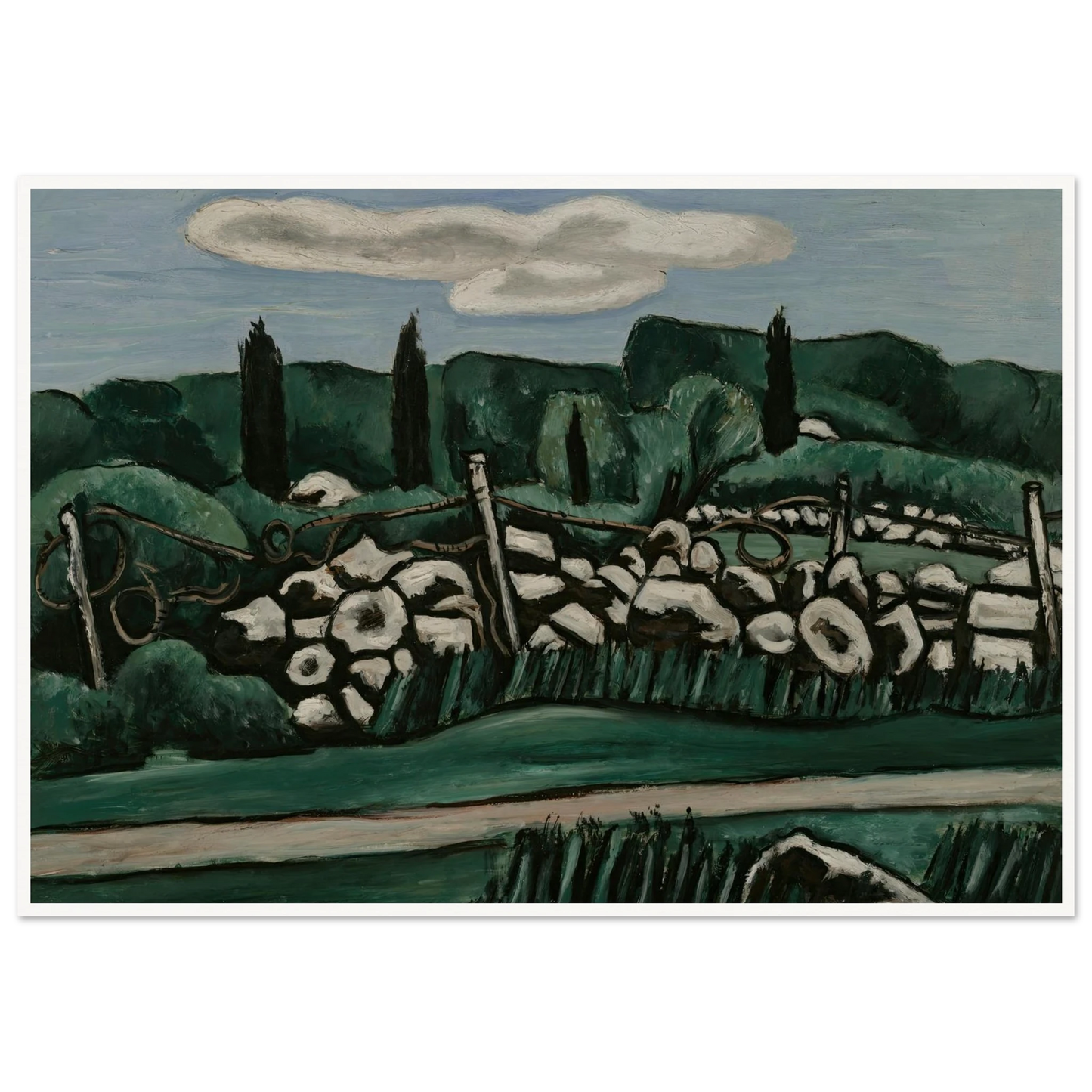 The Last Stone Walls, Dogtown (ca. 1936–37) Art Print | Marsden Hartley - Framed Poster - 30x40 cm / 12x16″ - Black frame