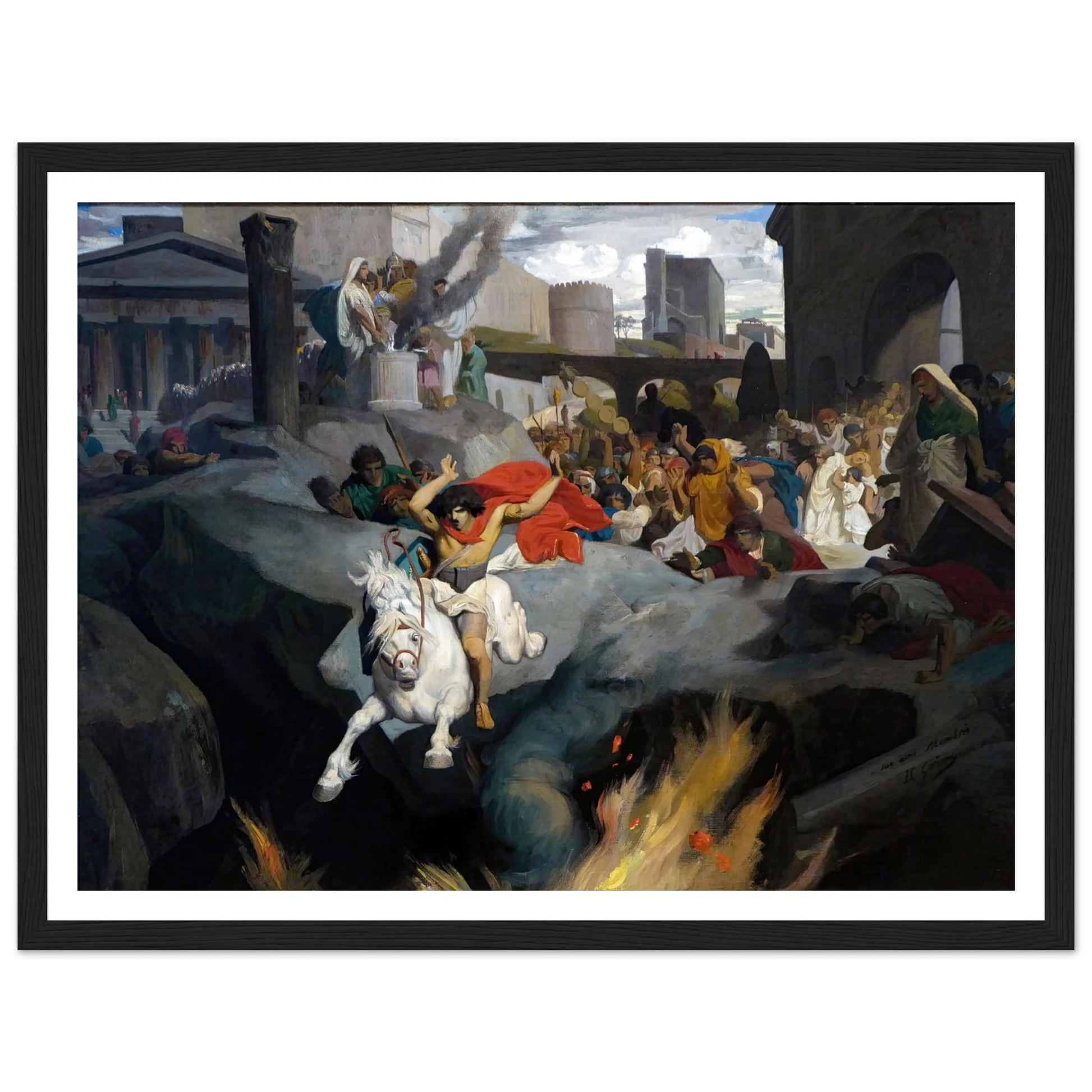 The Leap of Marcus Curtius (1850-1855) Art Print | Jean Leon Gerome - Framed Poster - 30x40 cm / 12x16″ - Black frame