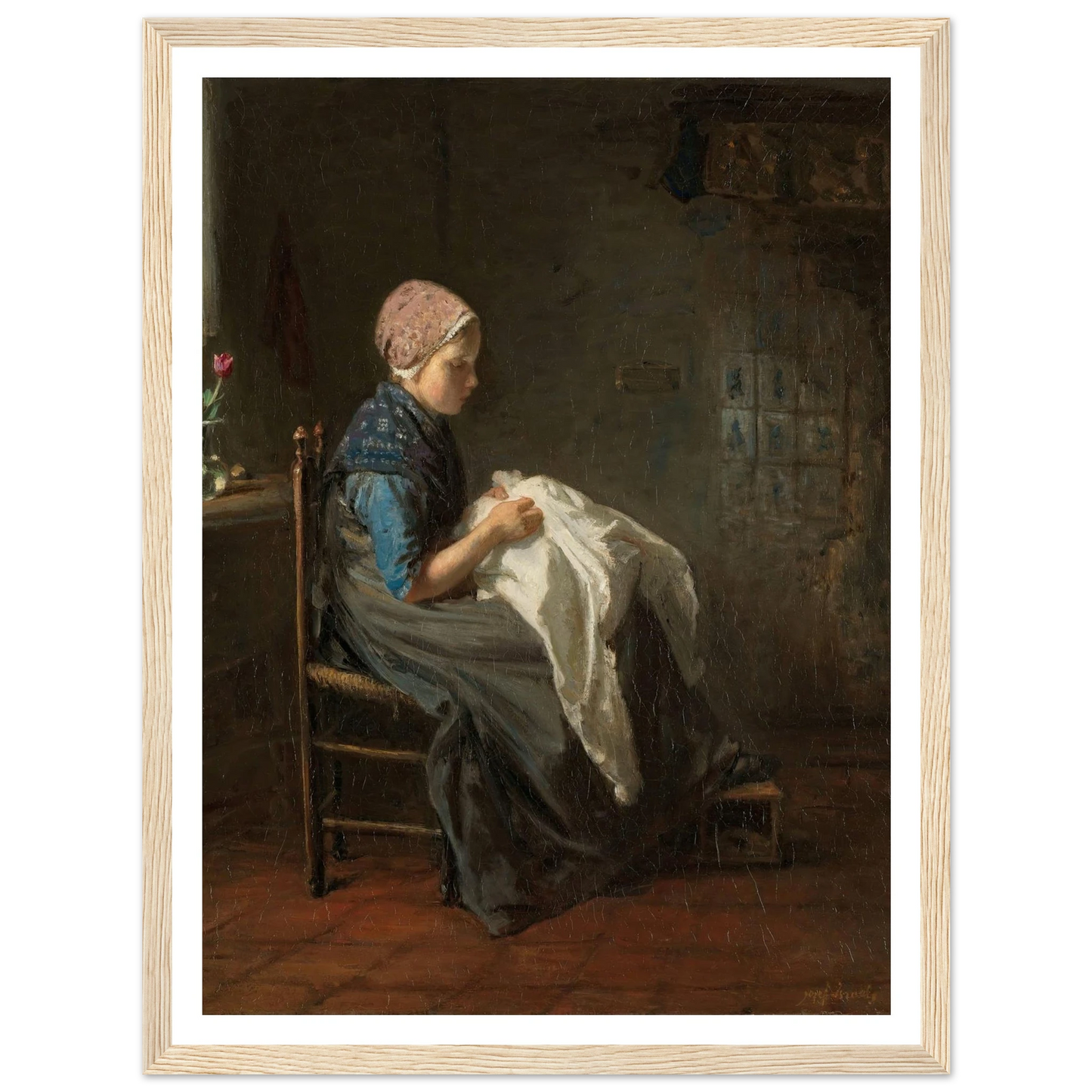 ‘The Little Seamstress’ (1850 - 1888) Art Print | Jozef Israels - Framed Poster - 30x40 cm / 12x16″ - Black frame