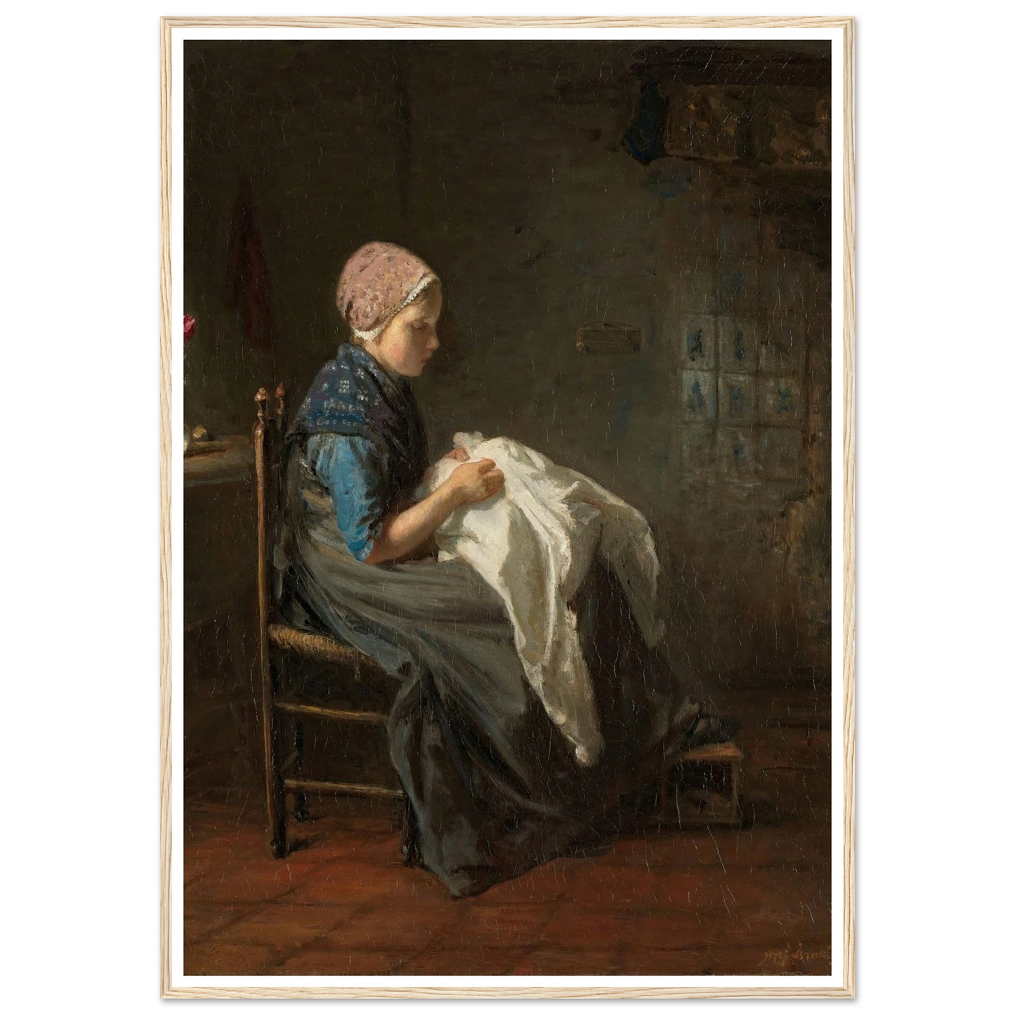 ‘The Little Seamstress’ (1850 - 1888) Art Print | Jozef Israels - Framed Poster - 30x40 cm / 12x16″ - Black frame