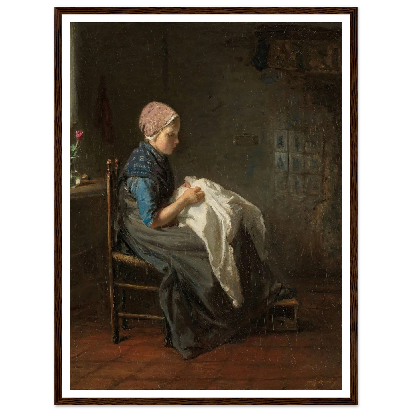 ‘The Little Seamstress’ (1850 - 1888) Art Print | Jozef Israels - Framed Poster - 30x40 cm / 12x16″ - Black frame
